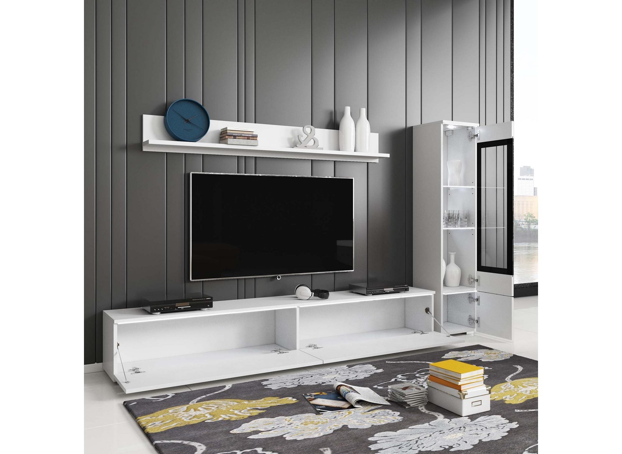 Moderner weiß lackierter TV-Schrank mit LED - VERONICA