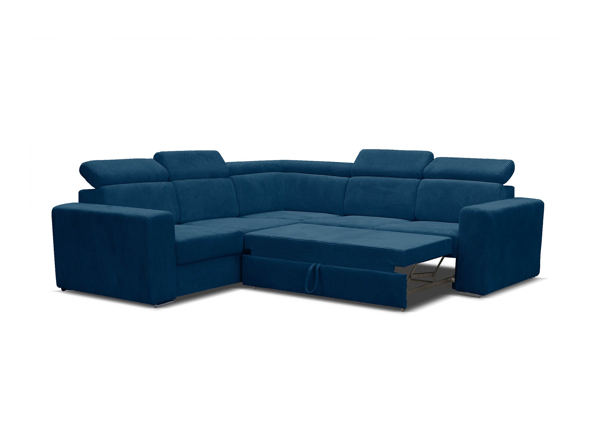 MERYL, umwandelbares und wendbares Ecksofa aus blauem Cord