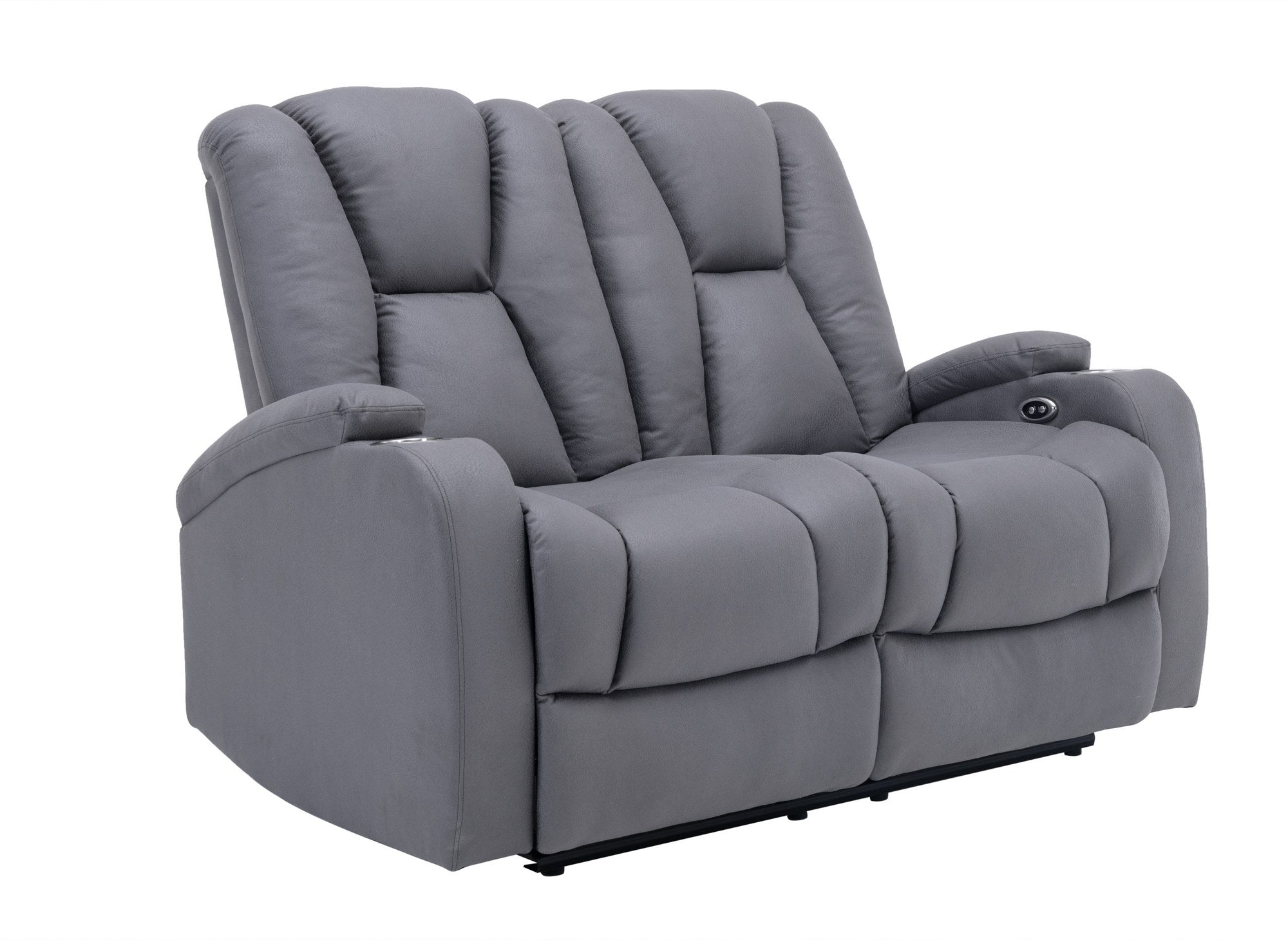 EL CLARENCE 2-Sitzer elektrisches Relaxsofa aus grauem Mikrofaserstoff