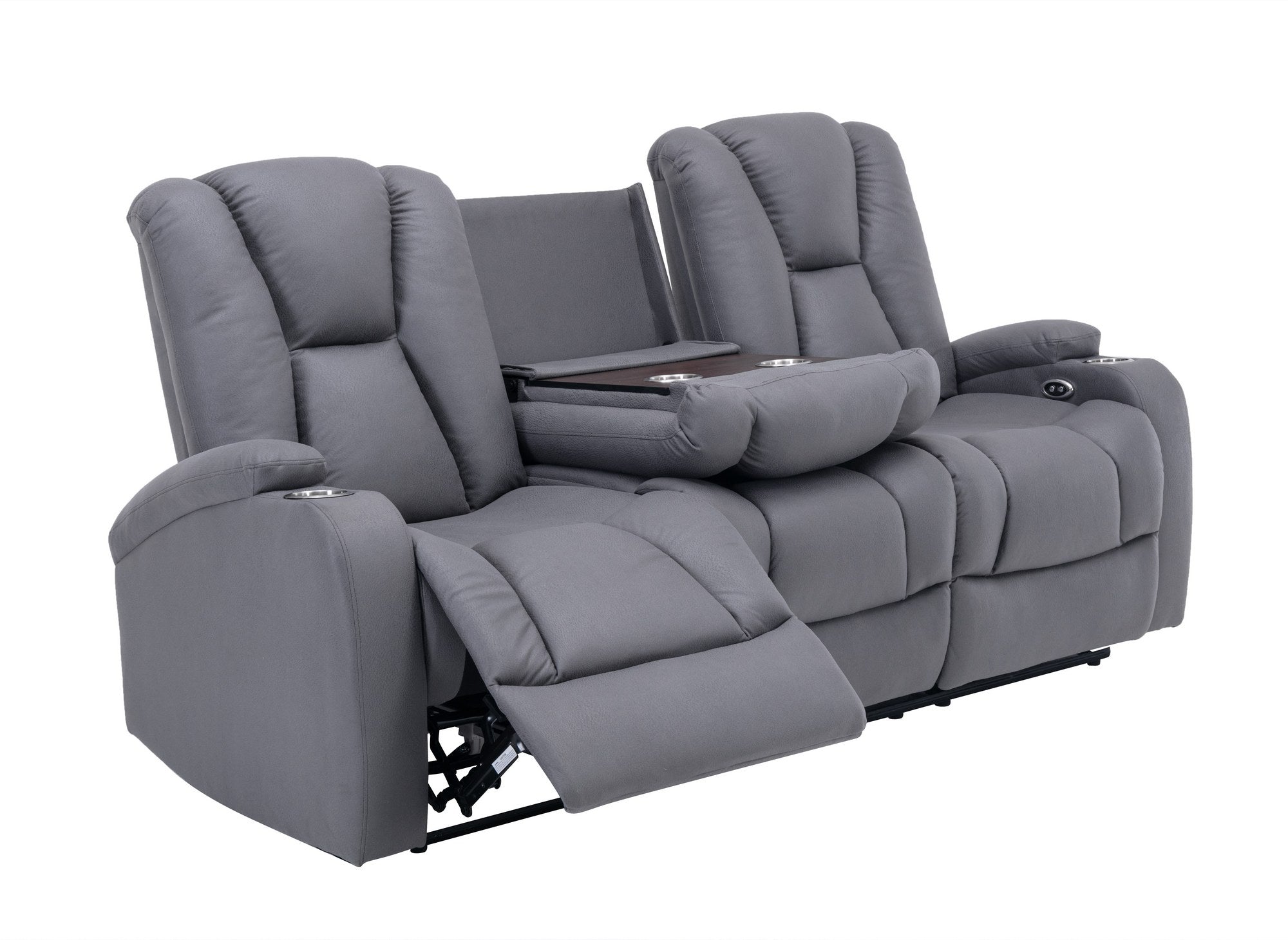 EL CLARENCE 3-Sitzer elektrisches Relaxsofa aus grauem Mikrofaserstoff