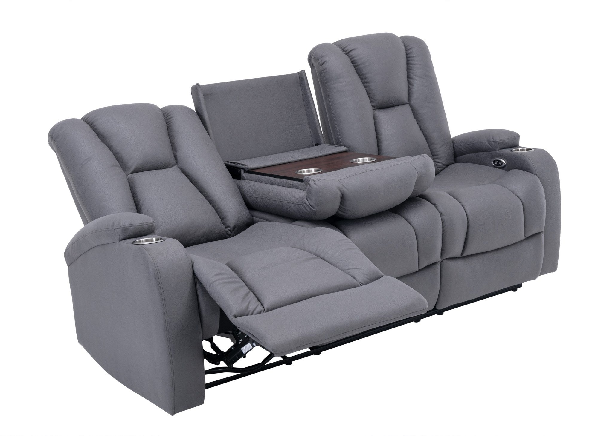 EL CLARENCE 3-Sitzer elektrisches Relaxsofa aus grauem Mikrofaserstoff