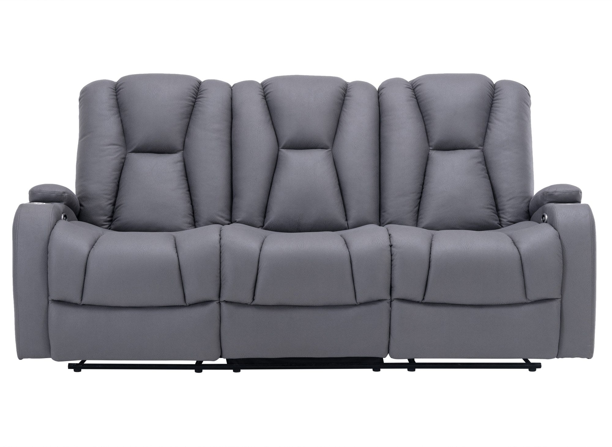 EL CLARENCE 3-Sitzer elektrisches Relaxsofa aus grauem Mikrofaserstoff
