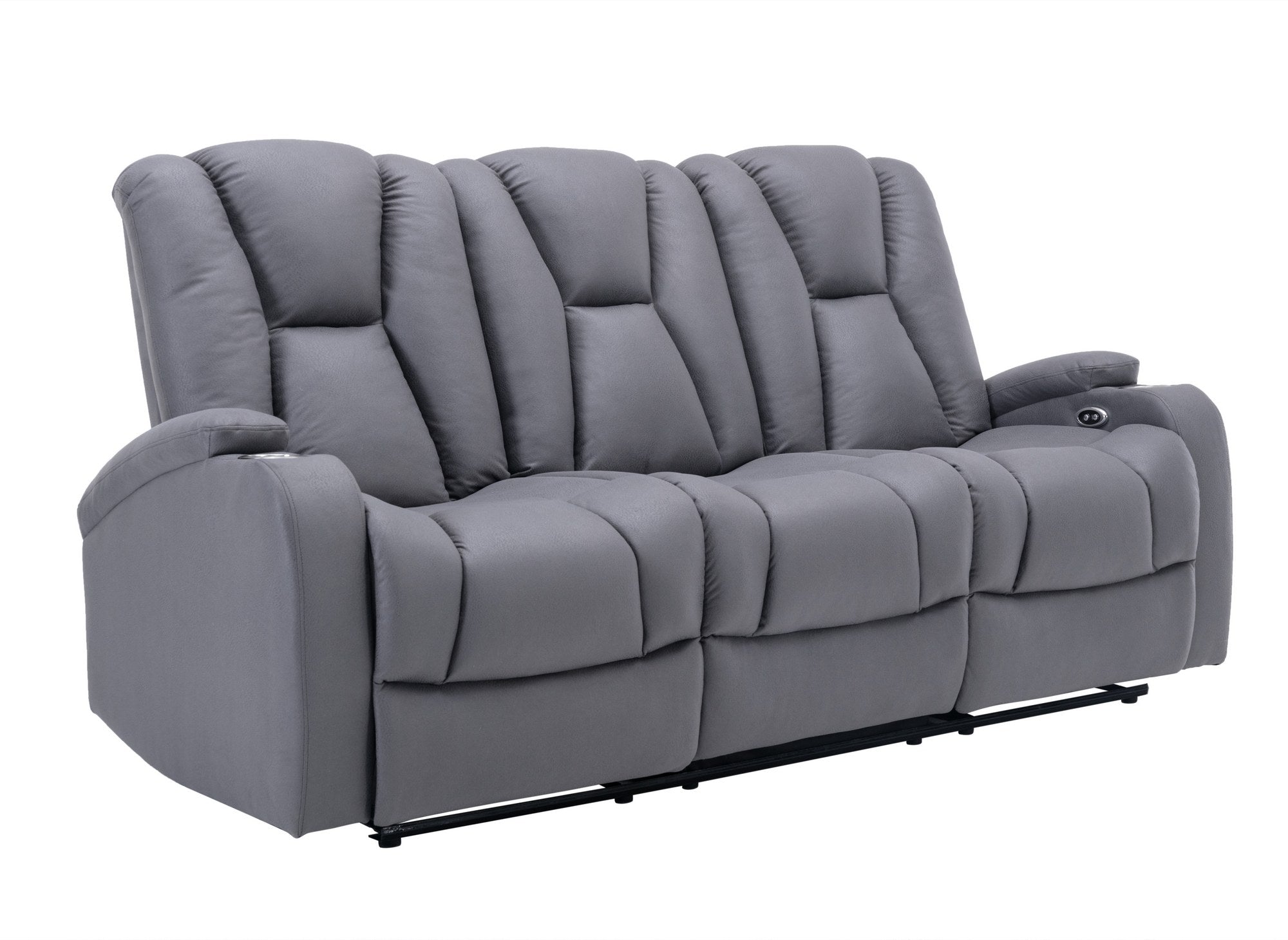 EL CLARENCE 3-Sitzer elektrisches Relaxsofa aus grauem Mikrofaserstoff