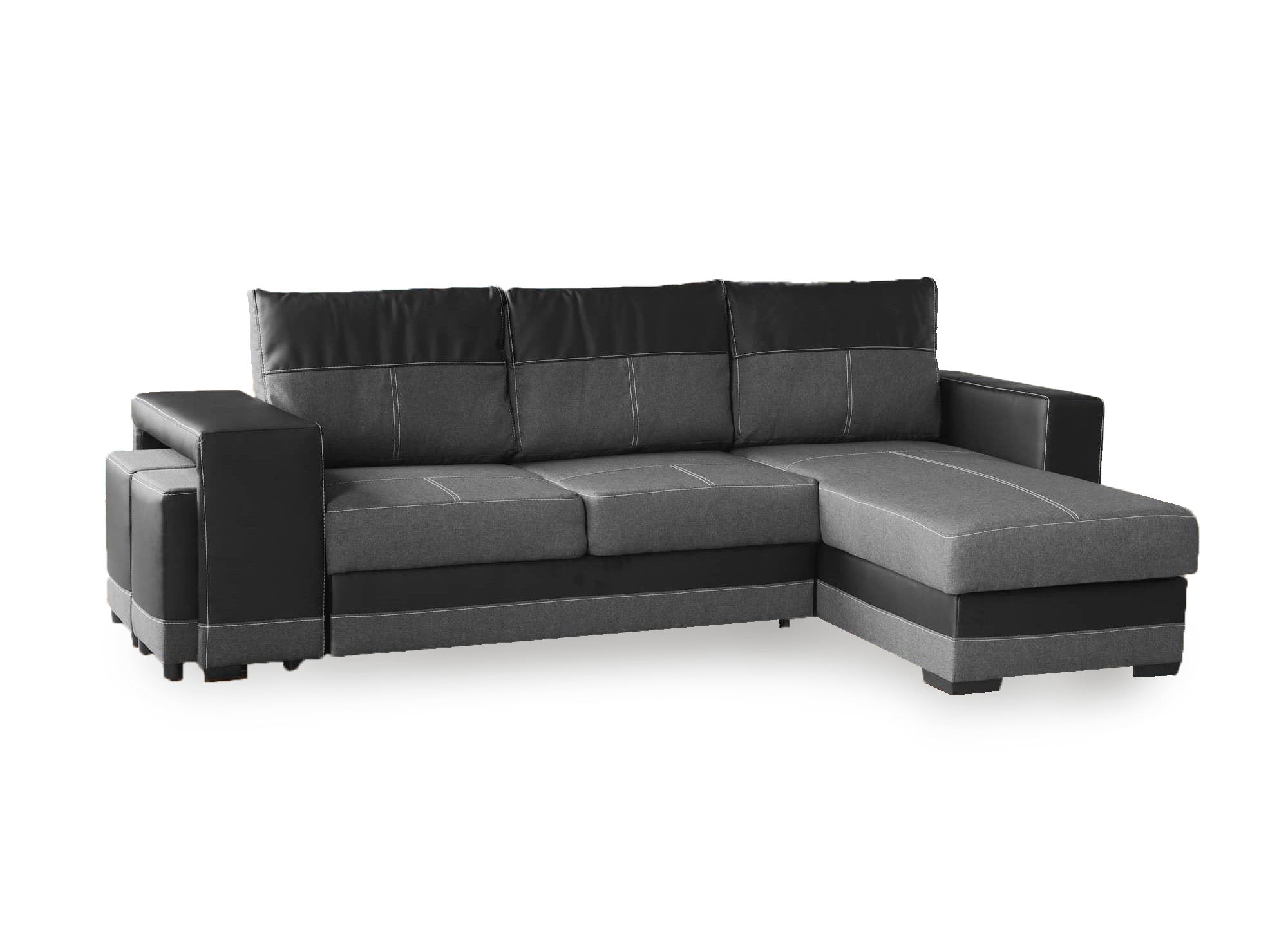 Wendbares Ecksofa mit Stauraum und 2 schwarzen und anthrazitfarbenen Poufs LISBON