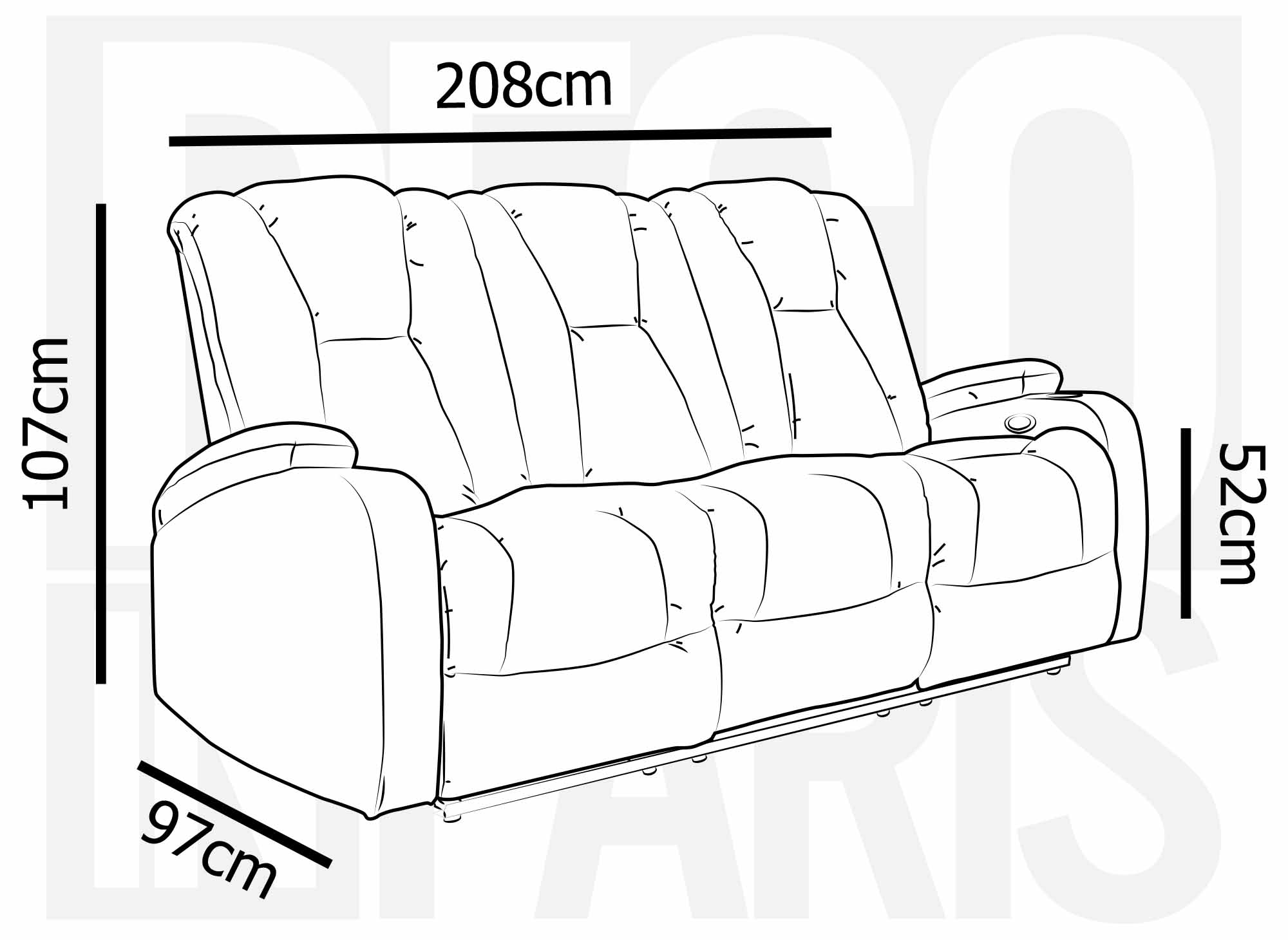 EL CLARENCE 3-Sitzer elektrisches Relaxsofa aus grauem Mikrofaserstoff