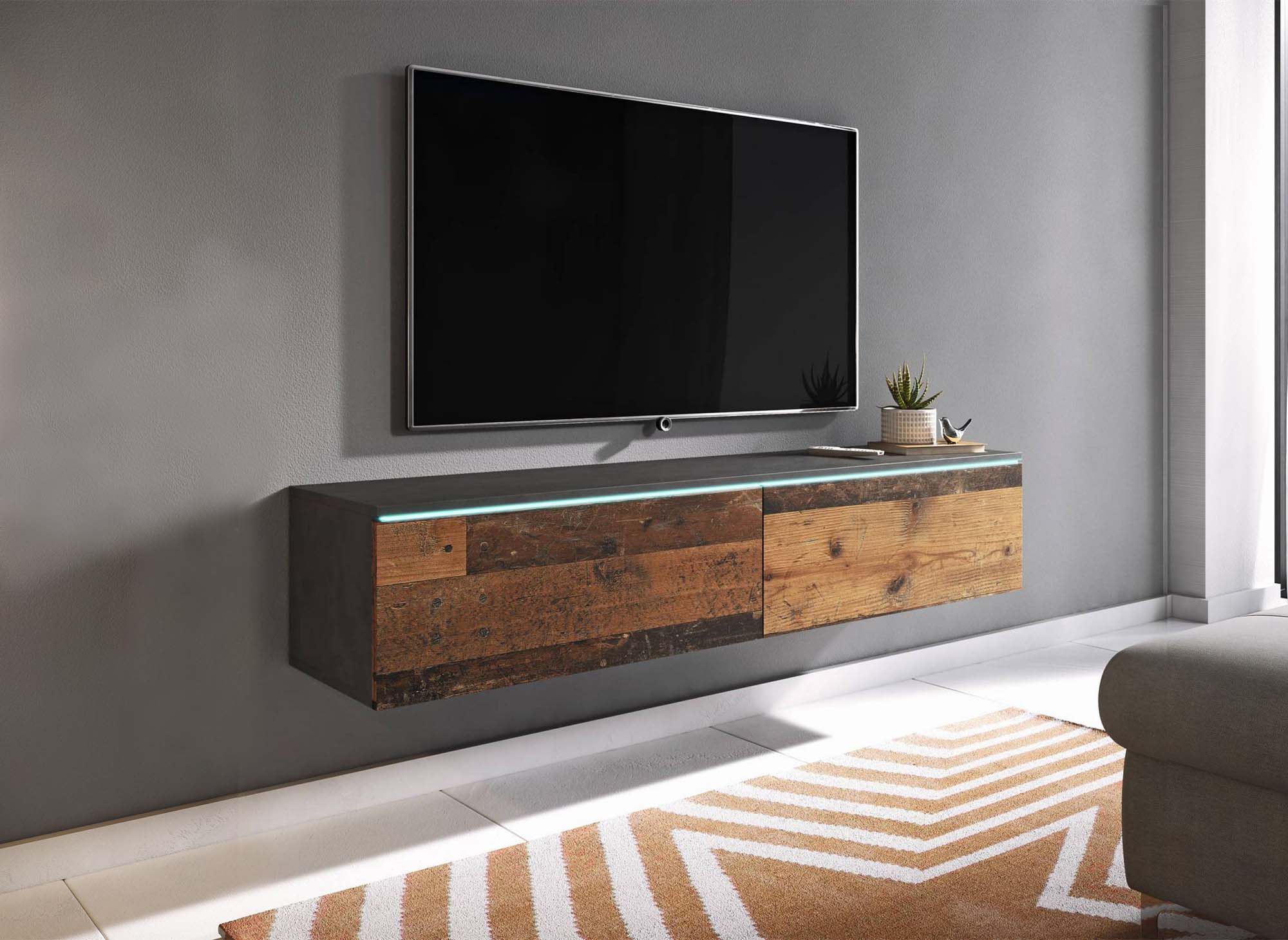 Moderner TV-Schrank mit LED, 2 Türen, Anthrazit und Eiche MALORIE – 180 cm