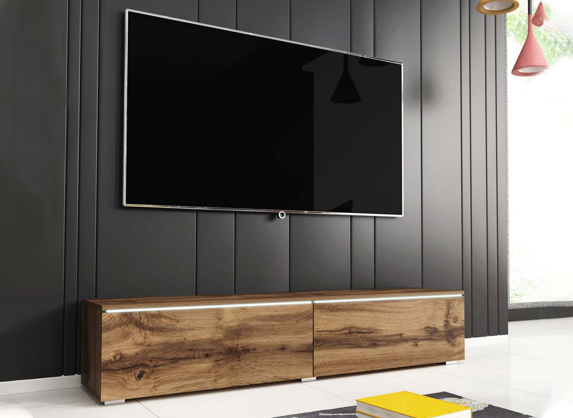 Moderner TV-Schrank aus Eiche mit LED 2 Türen MALORIE - 180 cm