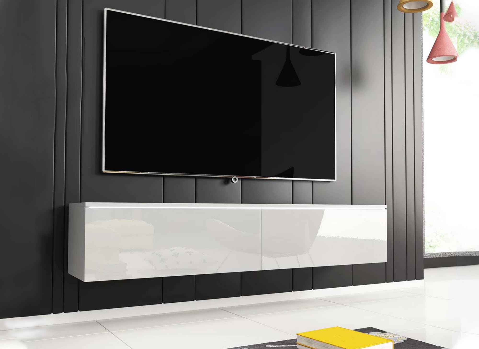 Moderner weiß lackierter TV-Schrank mit LED 2 Türen MALORIE - 180 cm