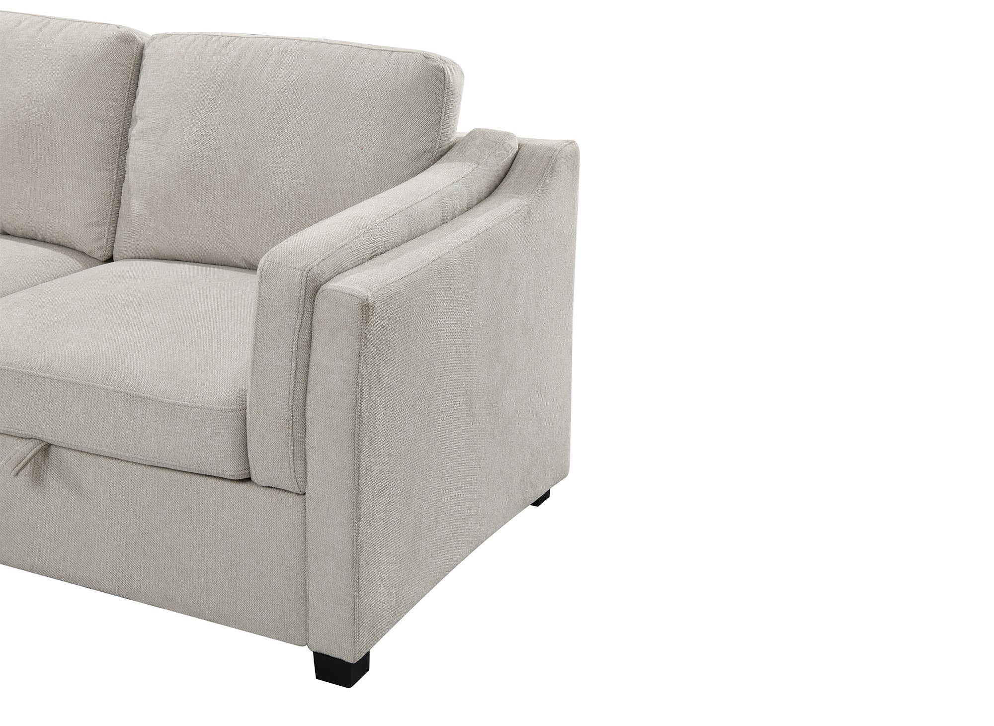 BARNEY beiges Stoffschlafsofa mit Stauraum - Linke Ecke