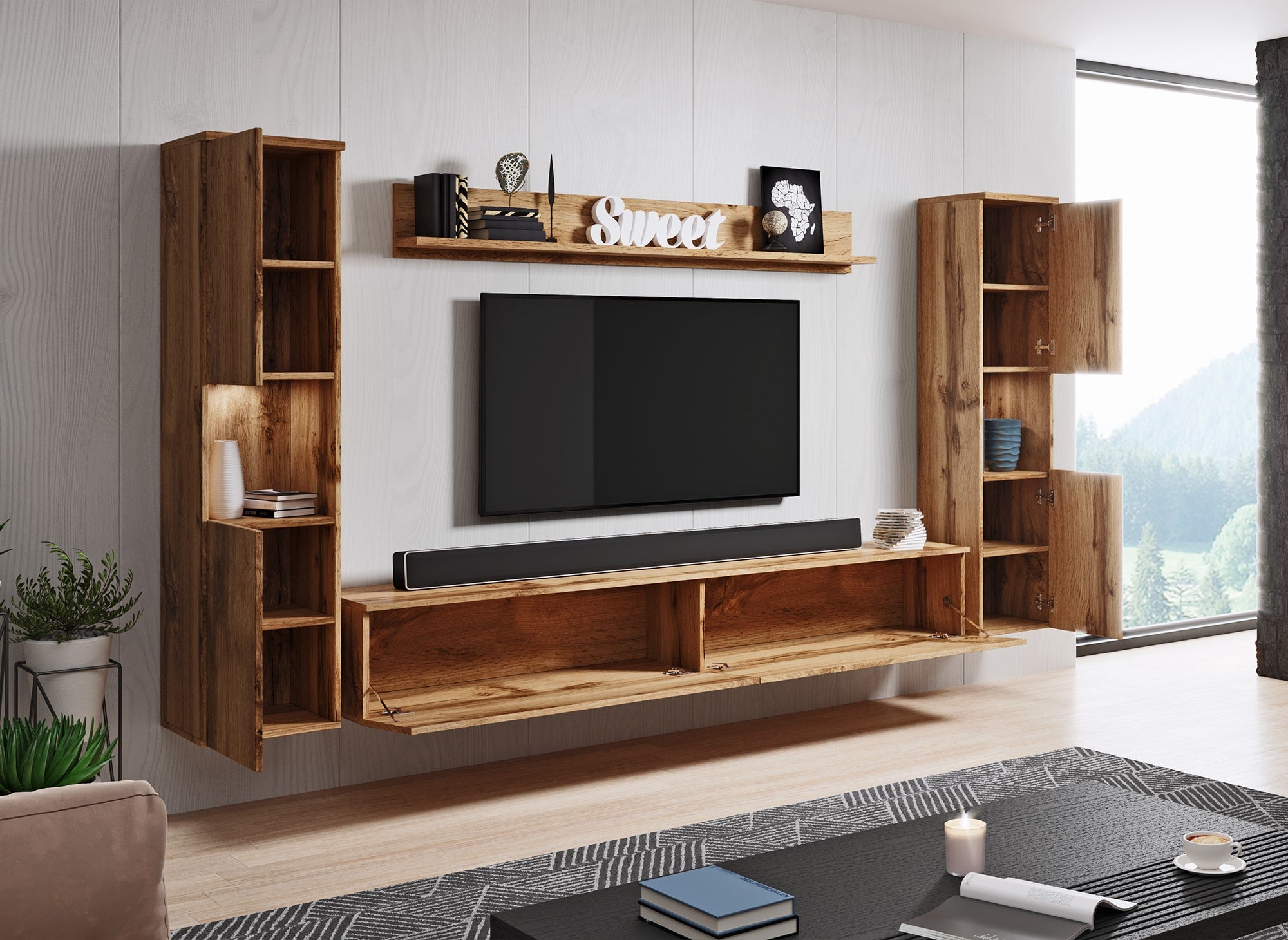 Moderner TV-Schrank aus Eiche mit LED - ELIOTE XL