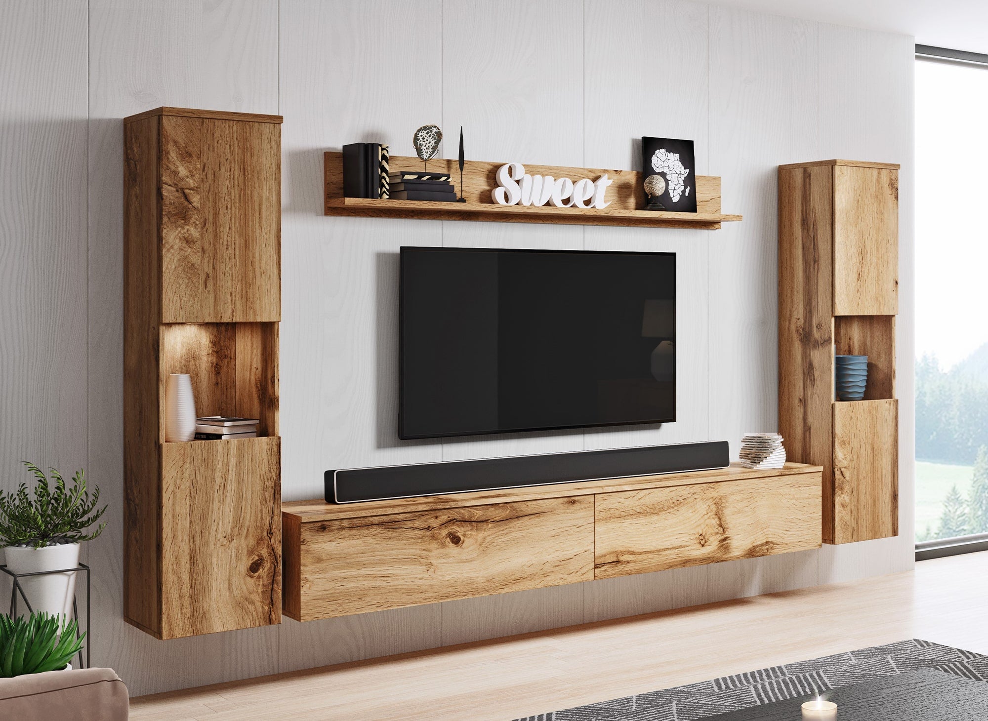 Moderner TV-Schrank aus Eiche mit LED - ELIOTE XL