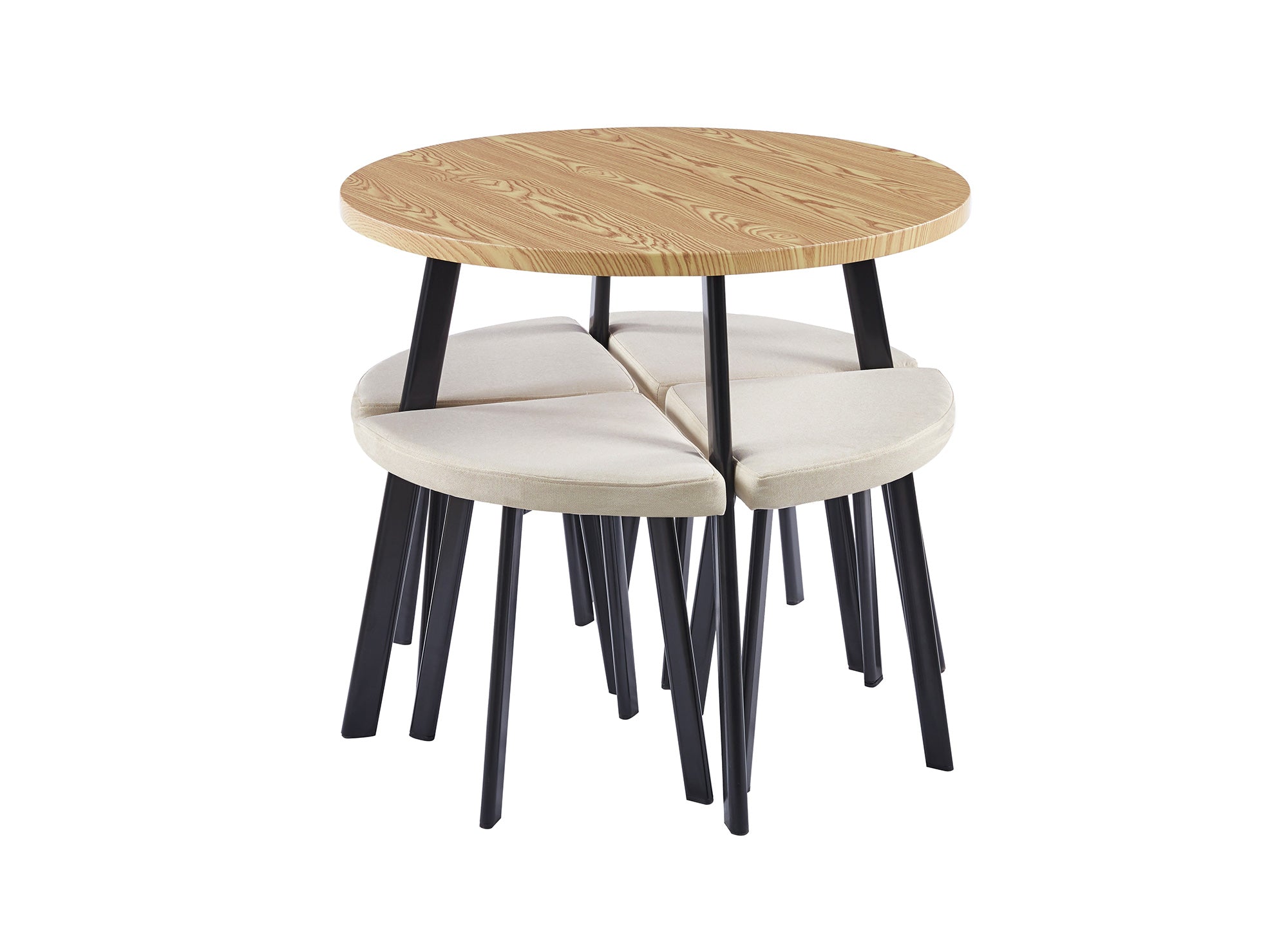 IRINA Esstisch-Set aus Holz mit 4 beigen Hockern