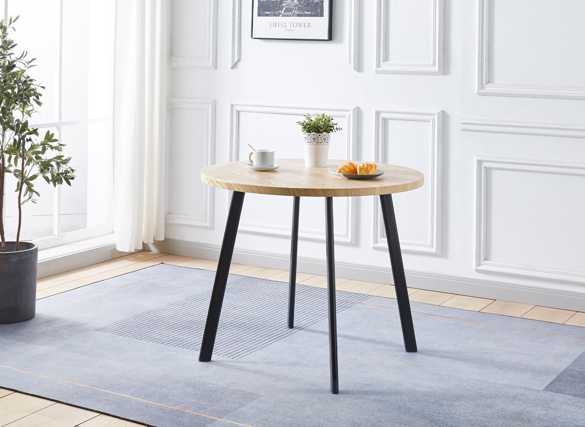IRINA Esstisch-Set aus Holz mit 4 beigen Hockern