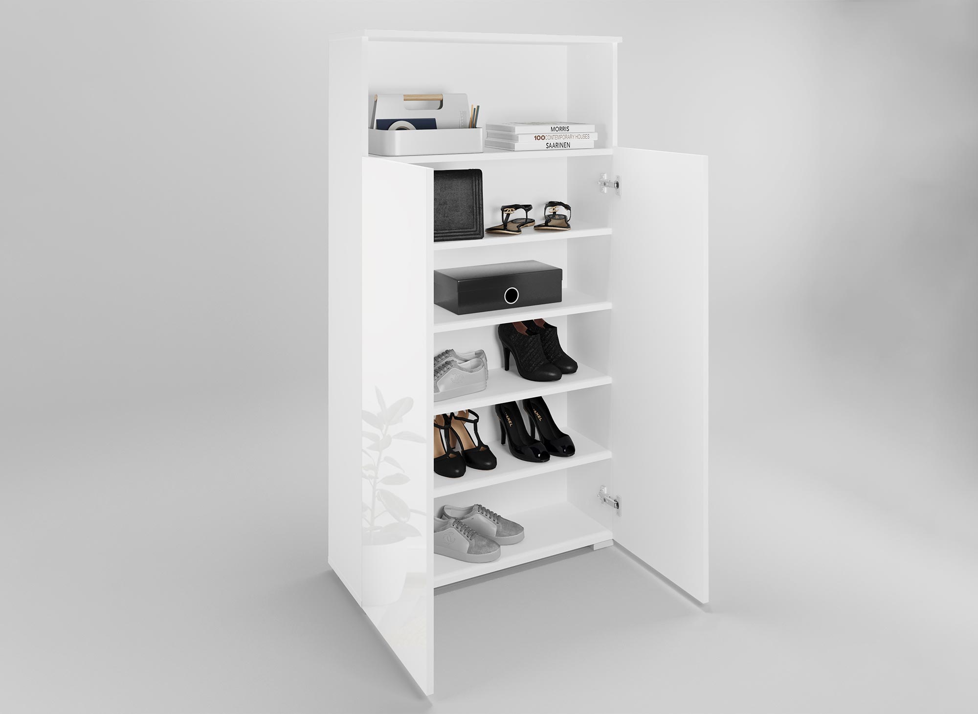 BAKI weißer Schuhschrank mit 5 Fächern und 1 Nische