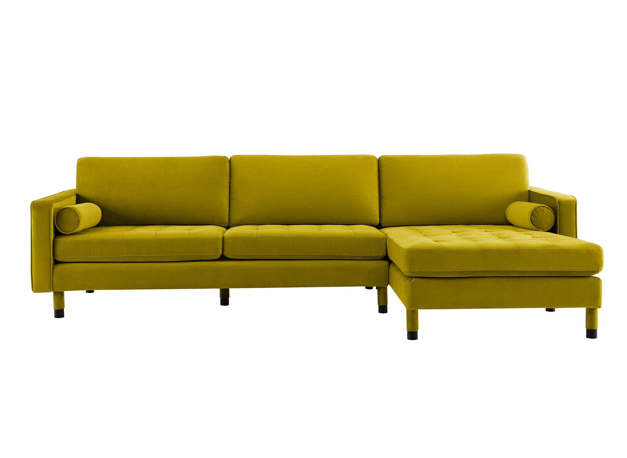 SALAMBO Skandinavisches Ecksofa aus goldgrünem Samt - Rechtwinklig