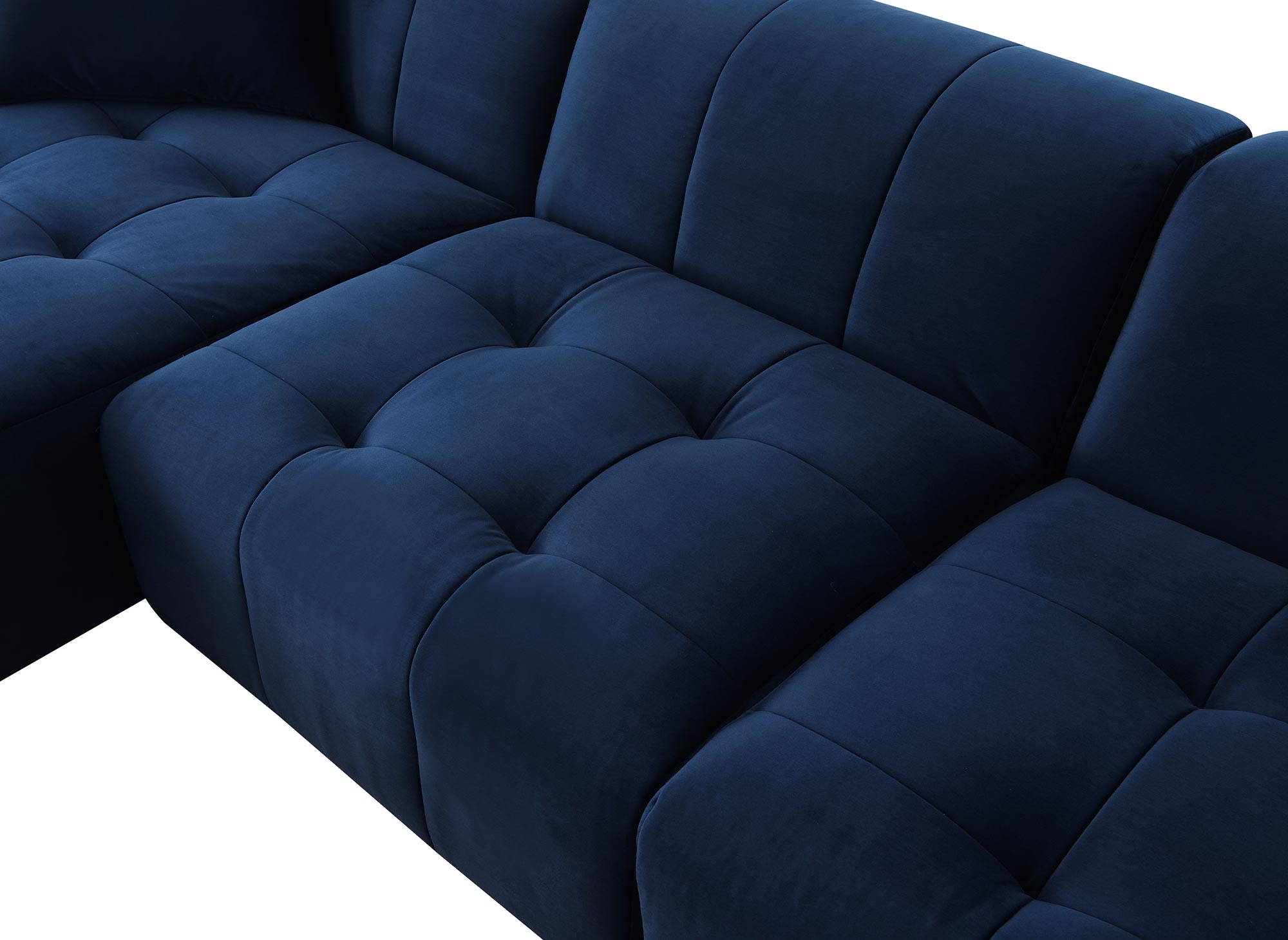 KELIA Ecksofa aus blauem Samt mit Chaiselongue - Linke Ecke