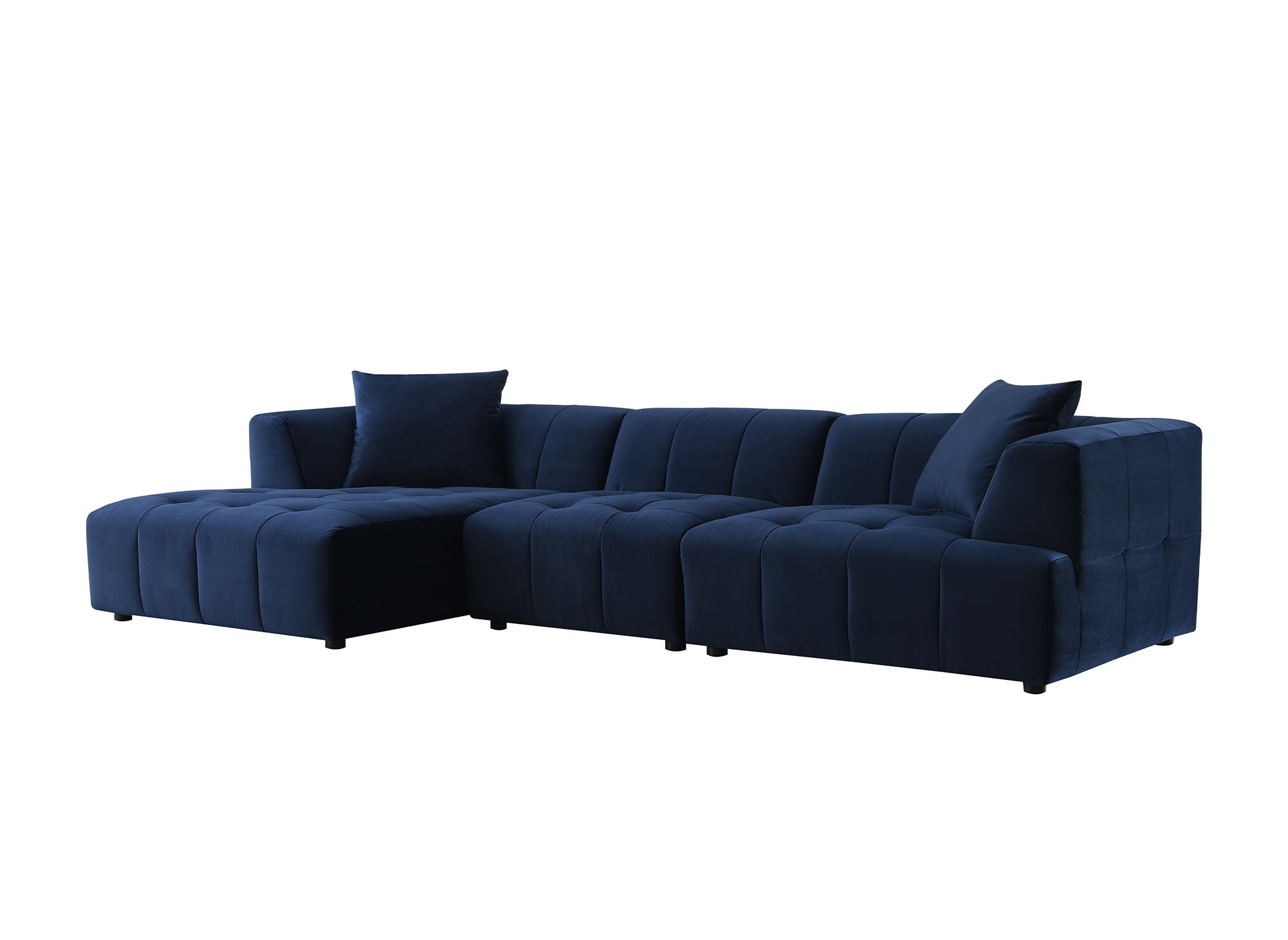 KELIA Ecksofa aus blauem Samt mit Chaiselongue - Linke Ecke