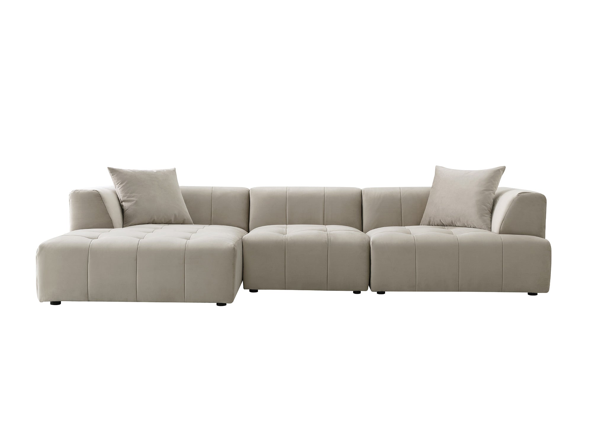 KELIA Ecksofa aus beigefarbenem Samt mit Chaiselongue - Linke Ecke