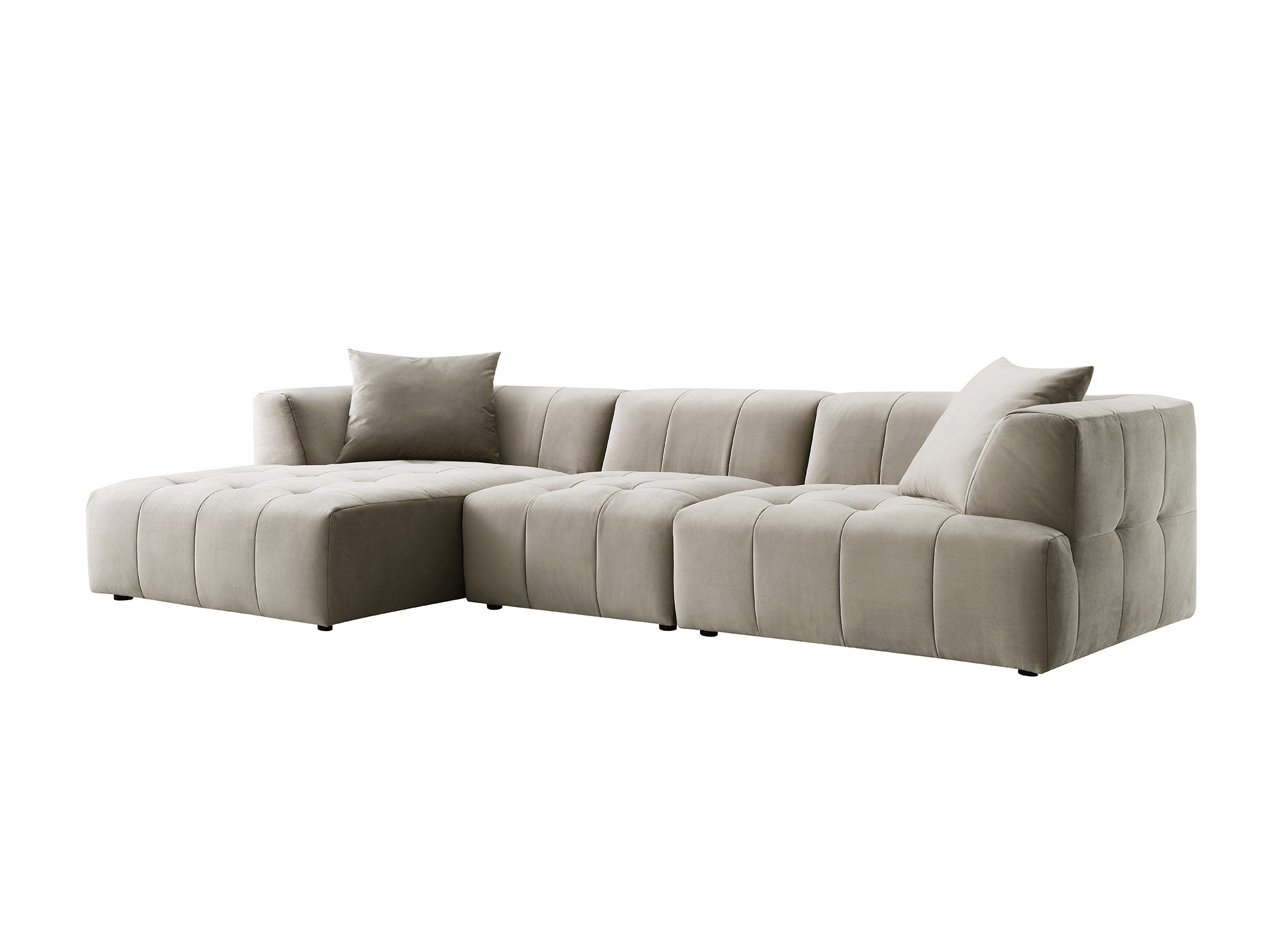 KELIA Ecksofa aus beigefarbenem Samt mit Chaiselongue - Linke Ecke