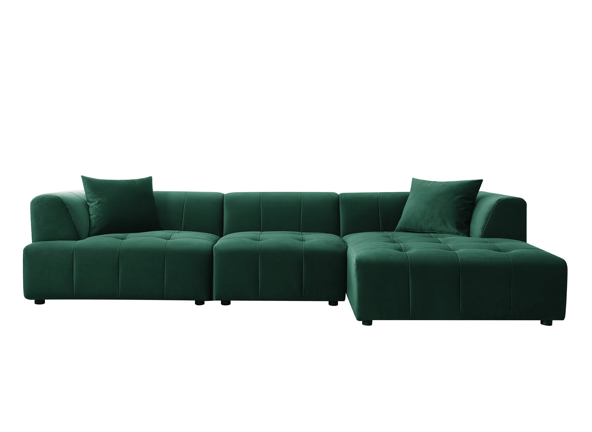 KELIA Ecksofa aus grünem Samt mit Chaiselongue - rechtwinklig