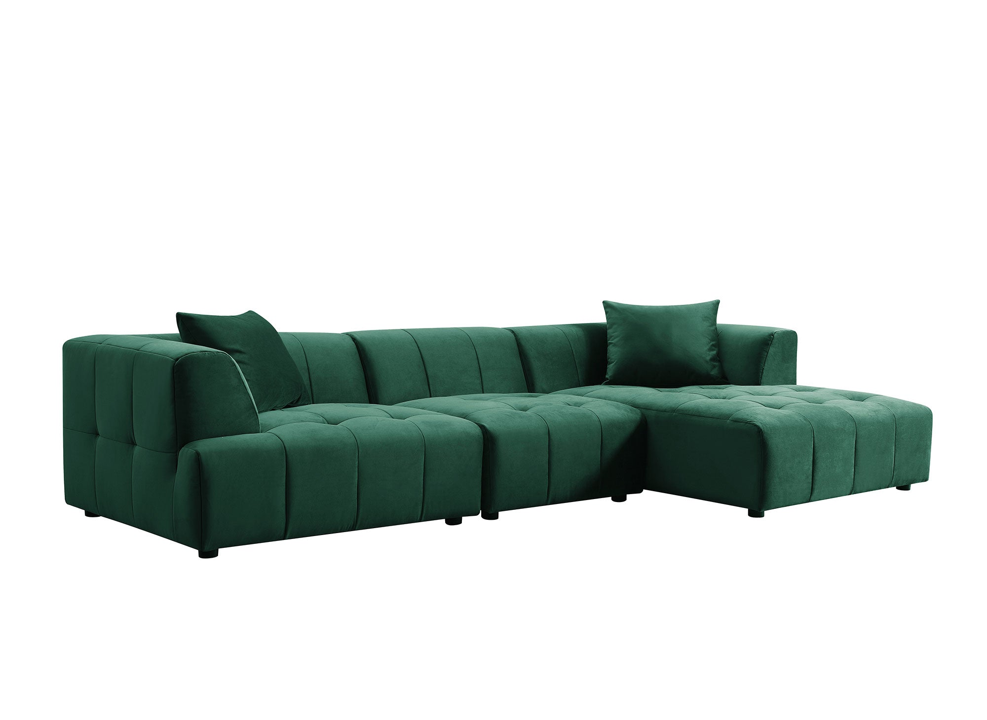 KELIA Ecksofa aus grünem Samt mit Chaiselongue - rechtwinklig