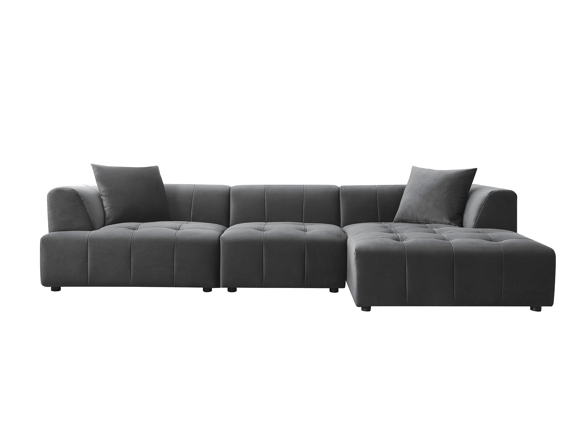 KELIA Ecksofa aus grauem Samt mit Chaiselongue - rechtwinklig