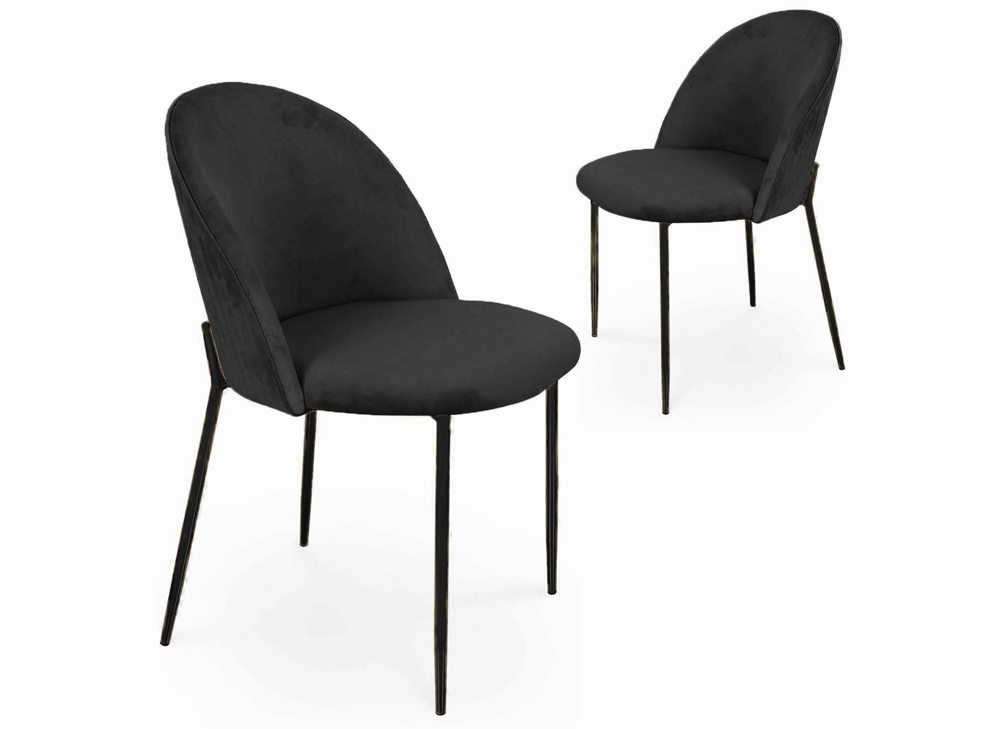 2er-Set Designerstühle aus schwarzem Samt mit schwarzen Beinen ARABEL