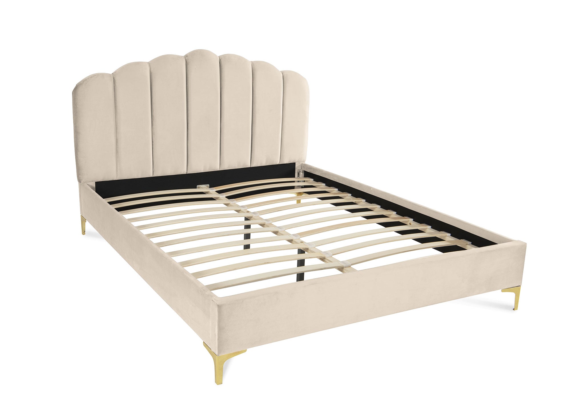 Doppelbett aus beigem Samt 160x200 cm MARION