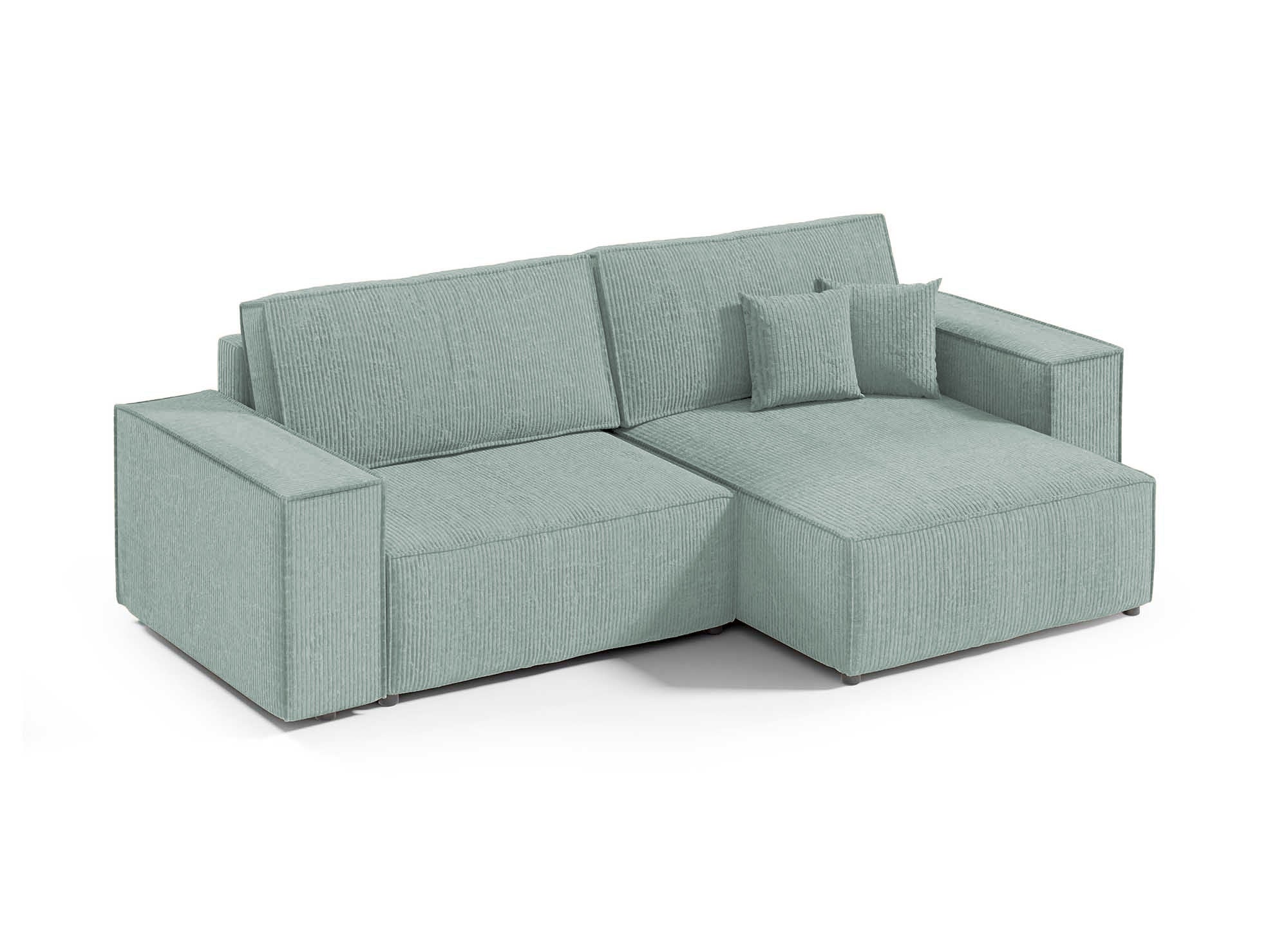 JADE MINI wassergrünes Cord-Ecksofa mit Stauraum, umwandelbar und wendbar