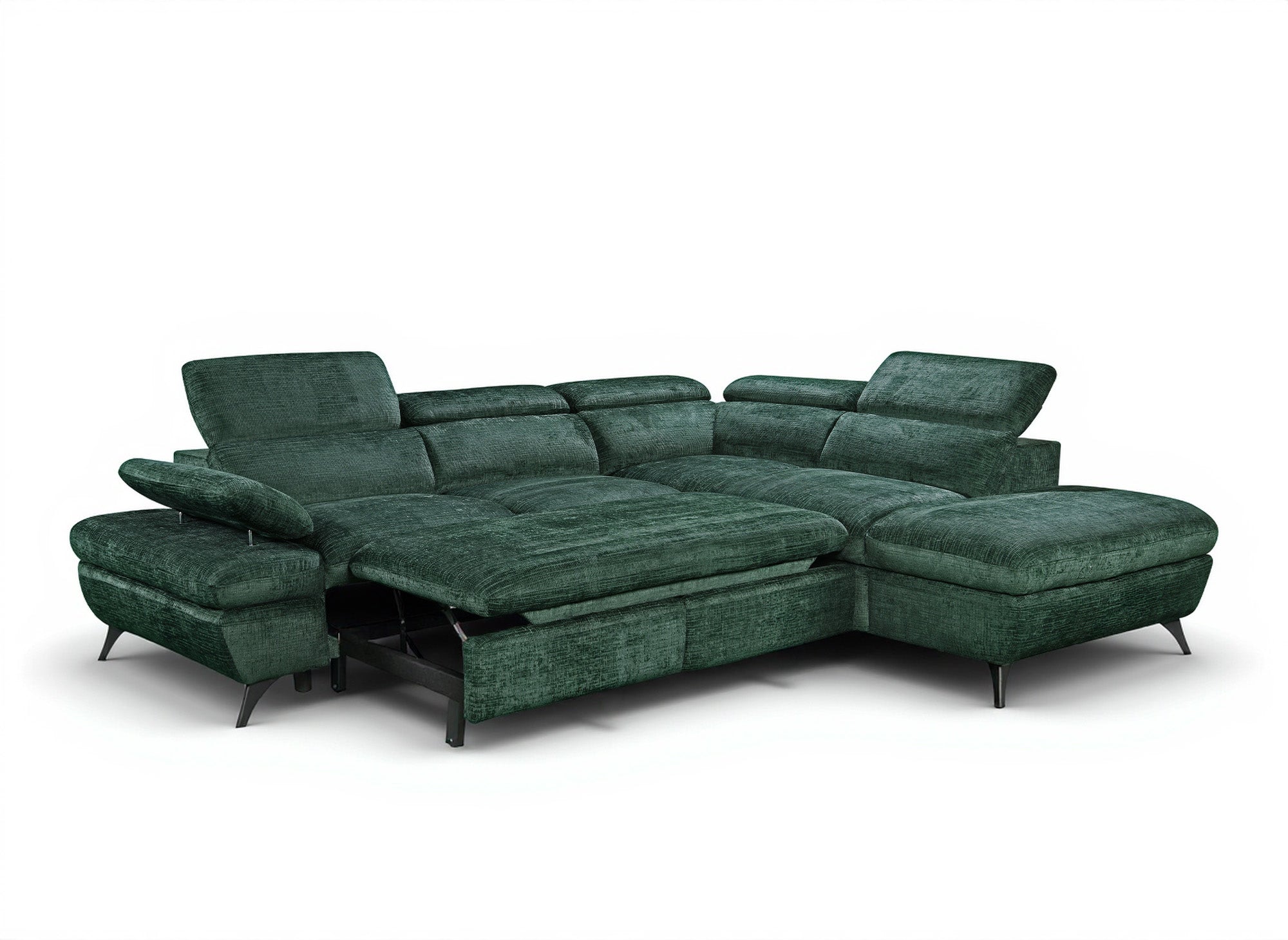 LUFY Ecksofa aus grün meliertem Samt mit Stauraum – rechtwinklig