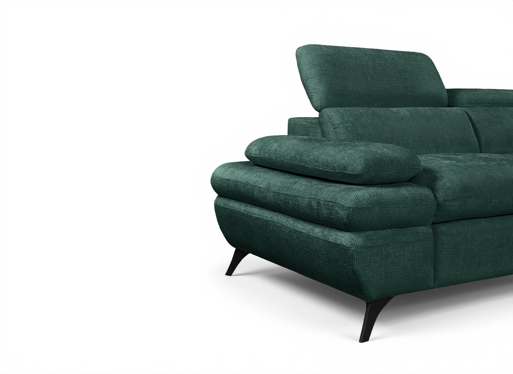 LUFY Ecksofa aus grün meliertem Samt mit Stauraum – rechtwinklig