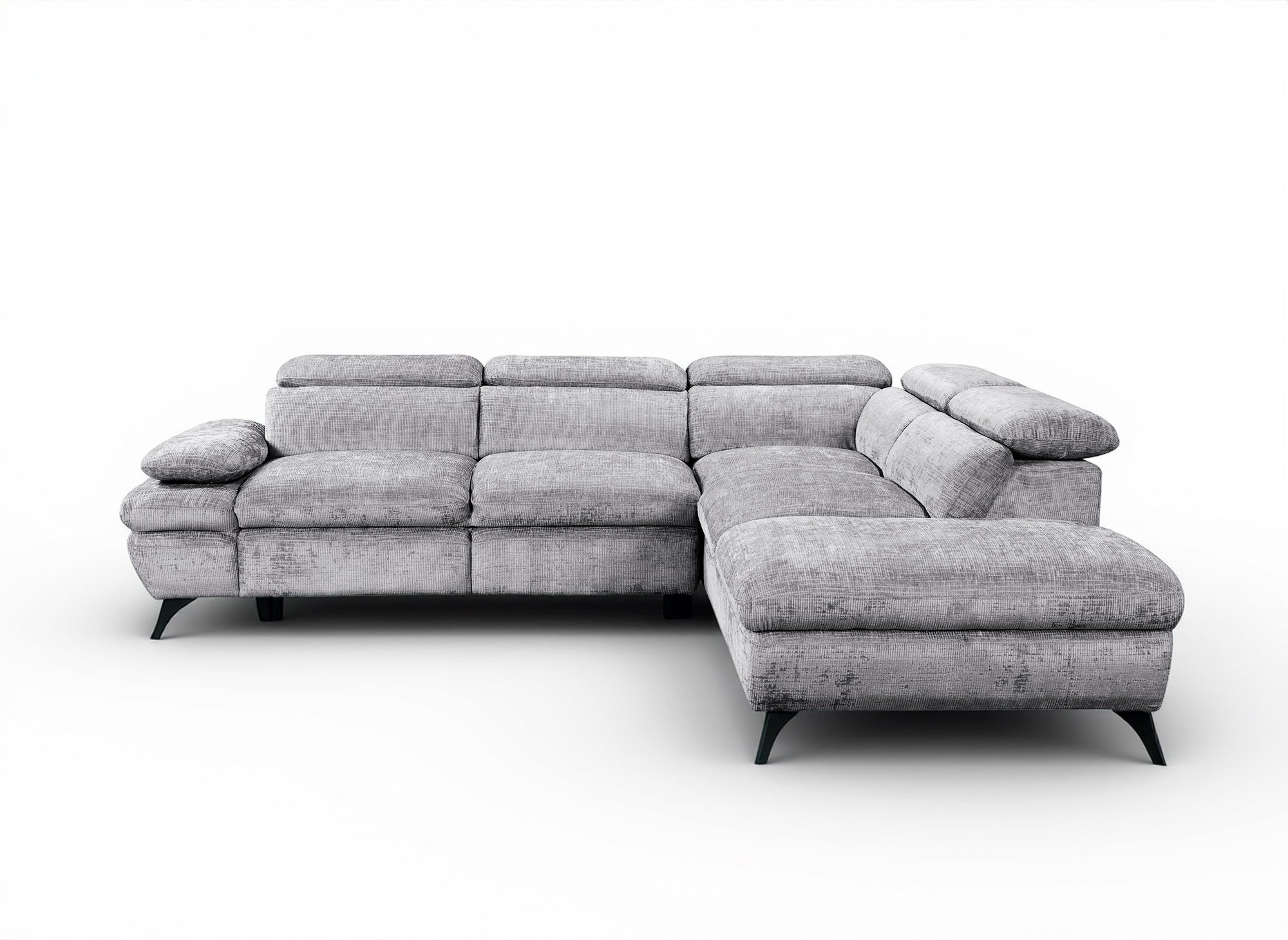 LUFY Ecksofa aus grau meliertem Samt mit Stauraum – rechtwinklig