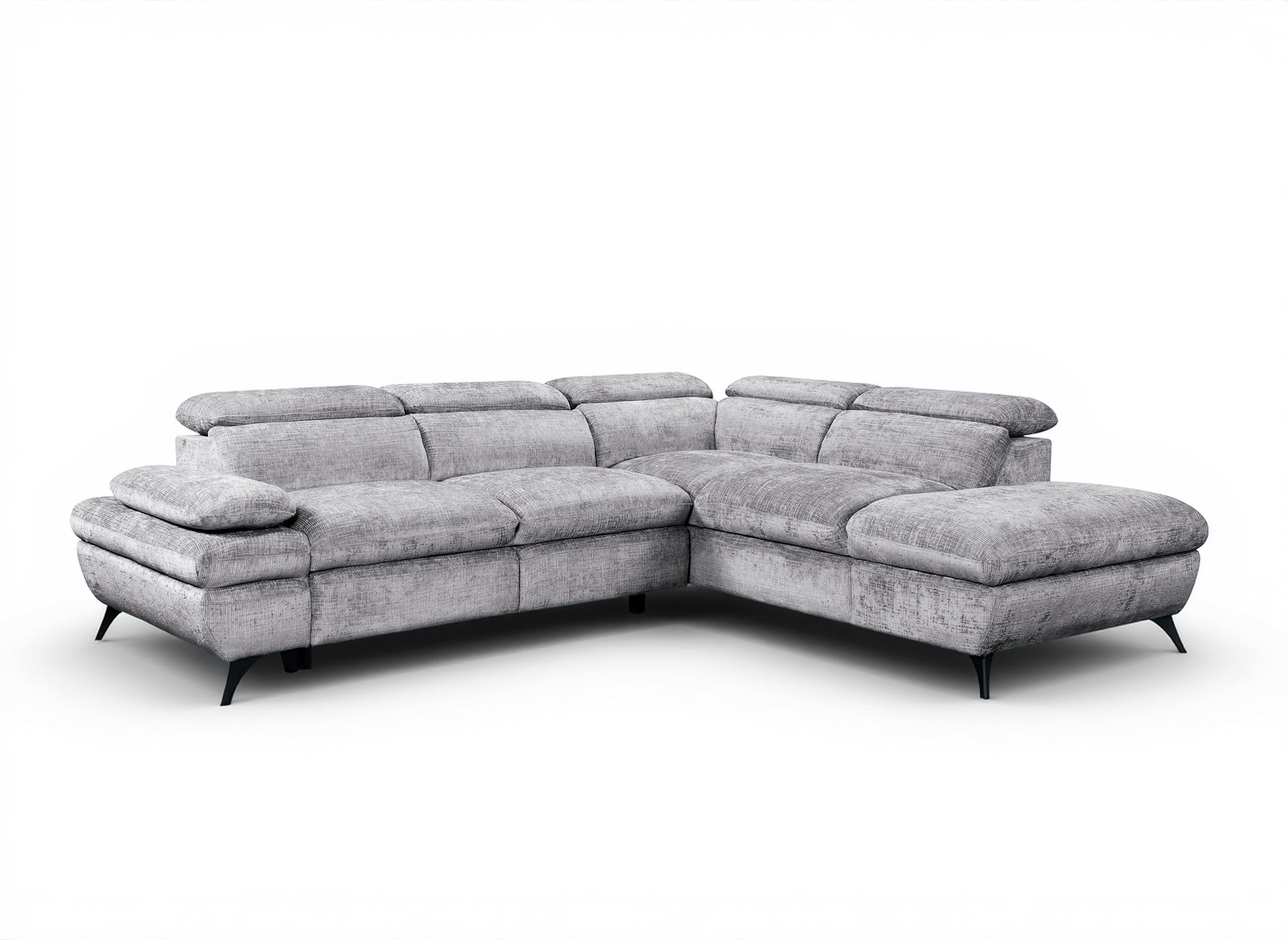 LUFY Ecksofa aus grau meliertem Samt mit Stauraum – rechtwinklig