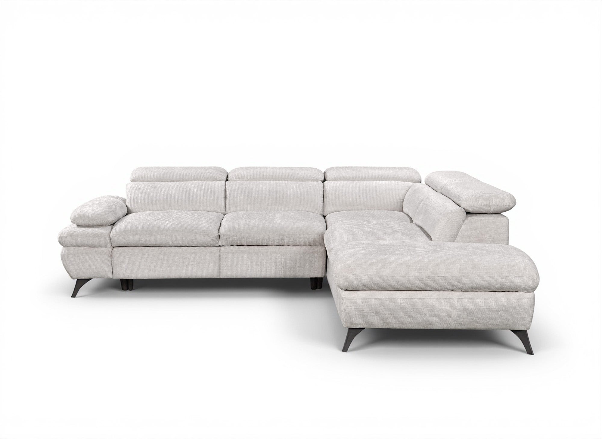 LUFY umwandelbares Ecksofa mit Stauraum aus ecruweiß meliertem Samt - Rechtwinklig