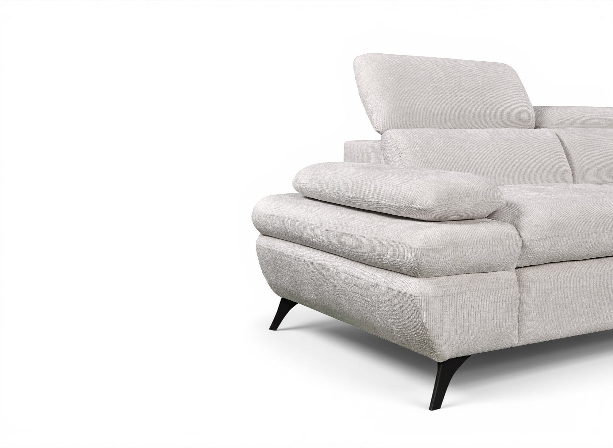 LUFY umwandelbares Ecksofa mit Stauraum aus ecruweiß meliertem Samt - Rechtwinklig