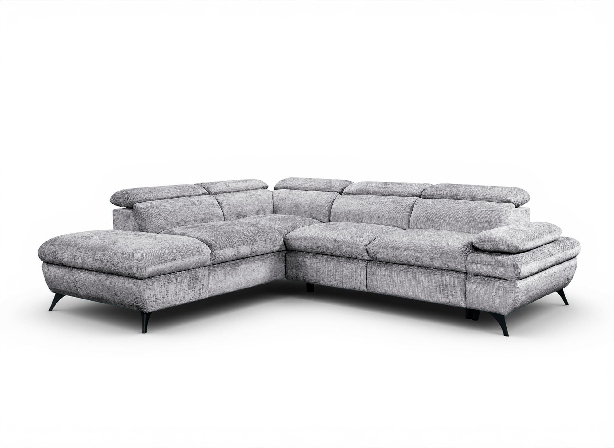 LUFY Ecksofa aus grau meliertem Samt mit Stauraum – Linke Ecke