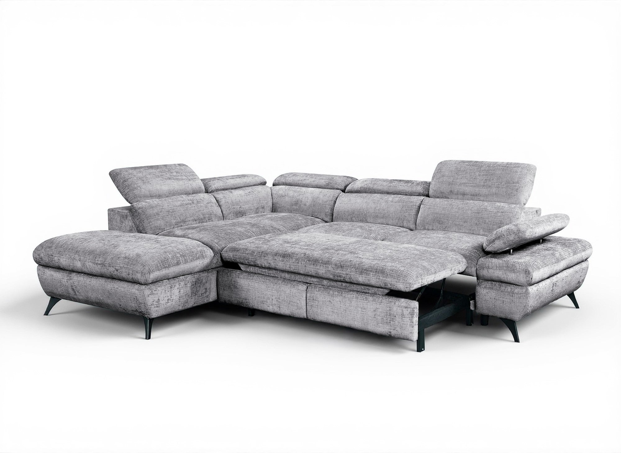 LUFY Ecksofa aus grau meliertem Samt mit Stauraum – Linke Ecke