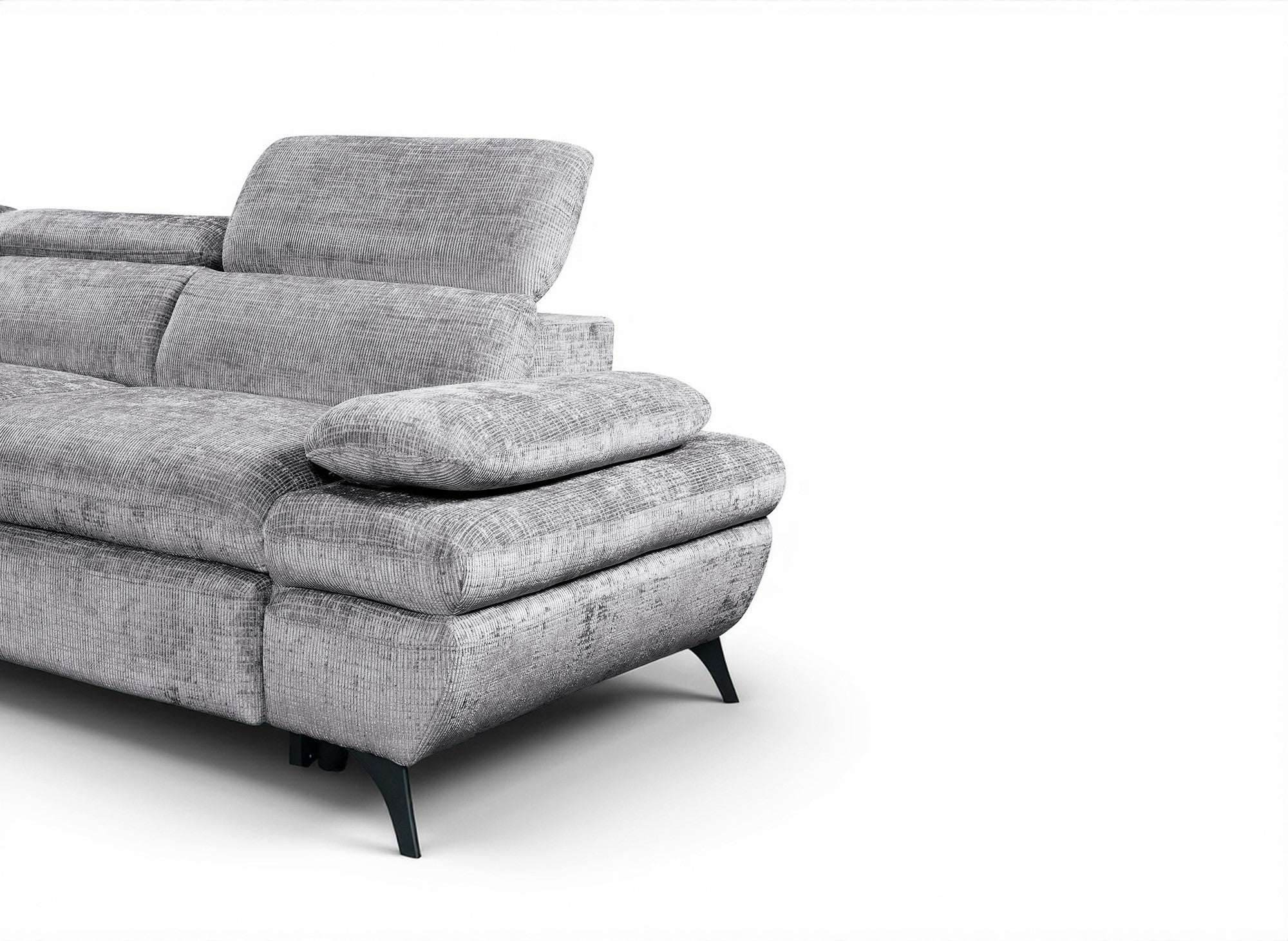 LUFY Ecksofa aus grau meliertem Samt mit Stauraum – Linke Ecke