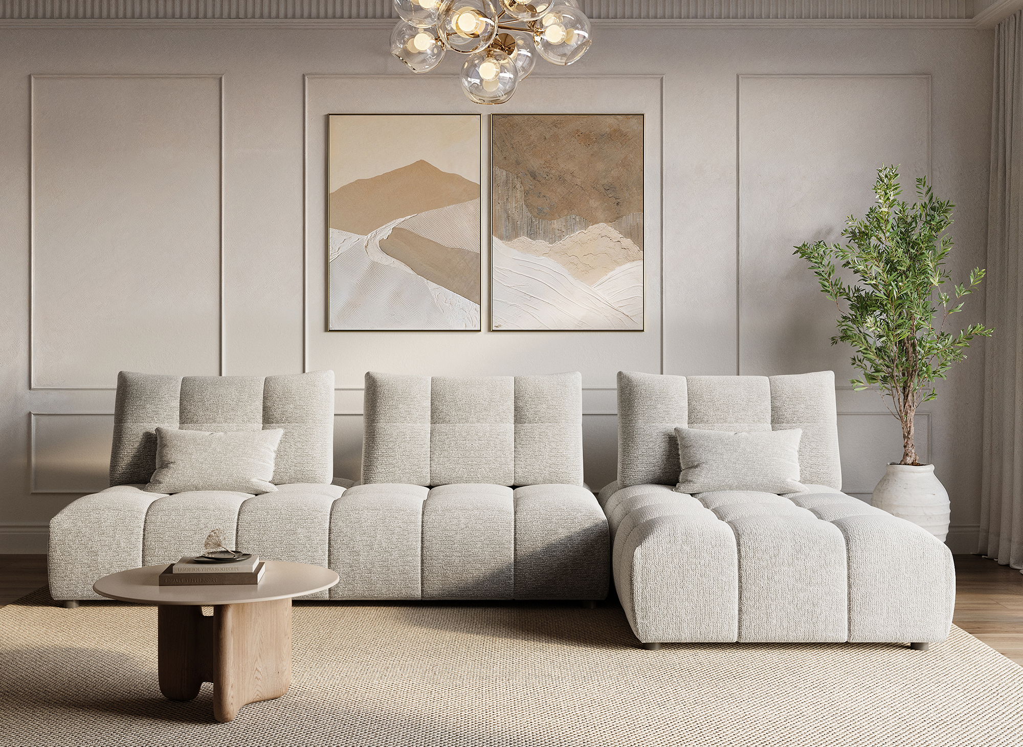 ALANA beige strukturiertes, wendbares Ecksofa aus Samt