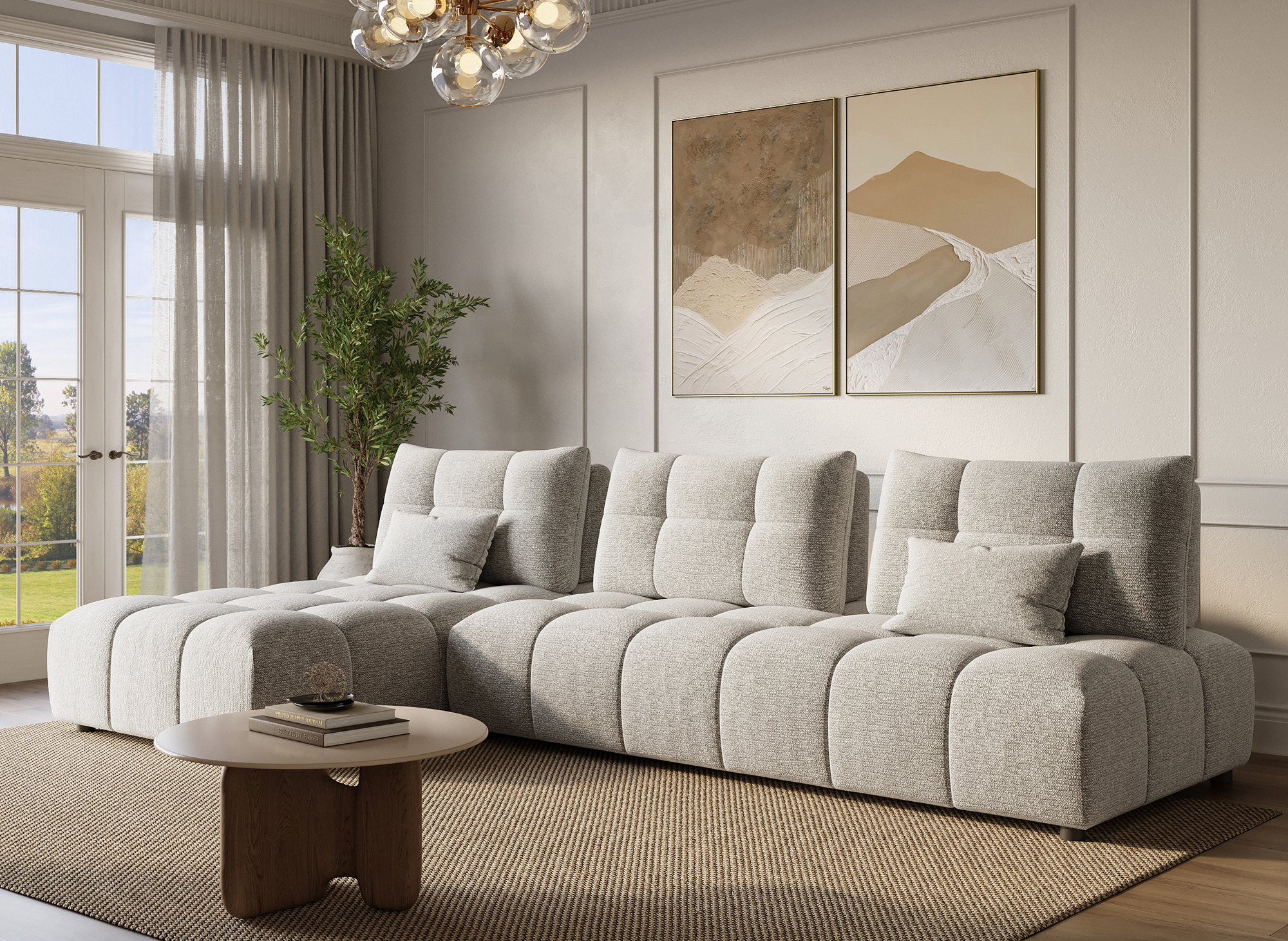 ALANA beige strukturiertes, wendbares Ecksofa aus Samt