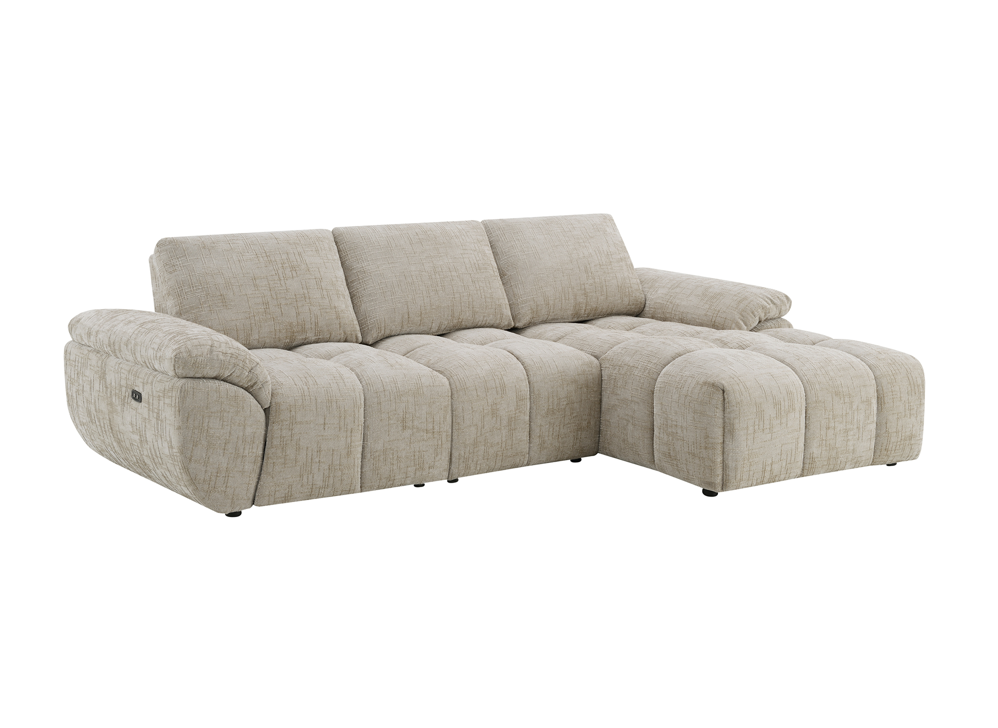 Elektrisches Relax-Ecksofa aus taupefarbenem meliertem Samt ALPES - Rechtwinklig