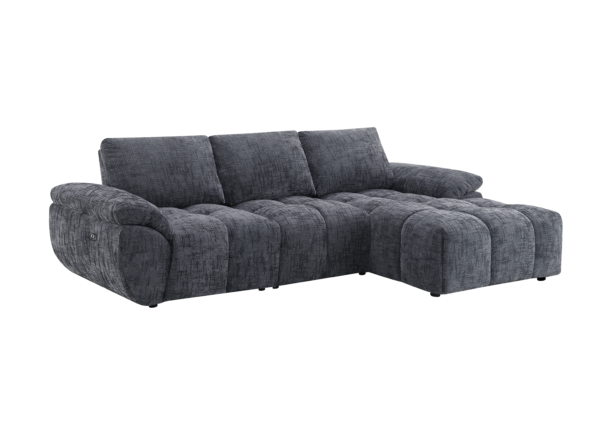 ALPES Ecksofa mit elektrischer Liegefunktion aus grau meliertem Samt – rechtwinklig
