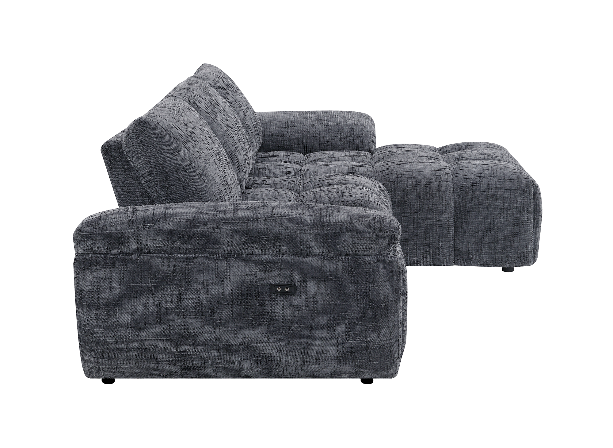 ALPES Ecksofa mit elektrischer Liegefunktion aus grau meliertem Samt – rechtwinklig