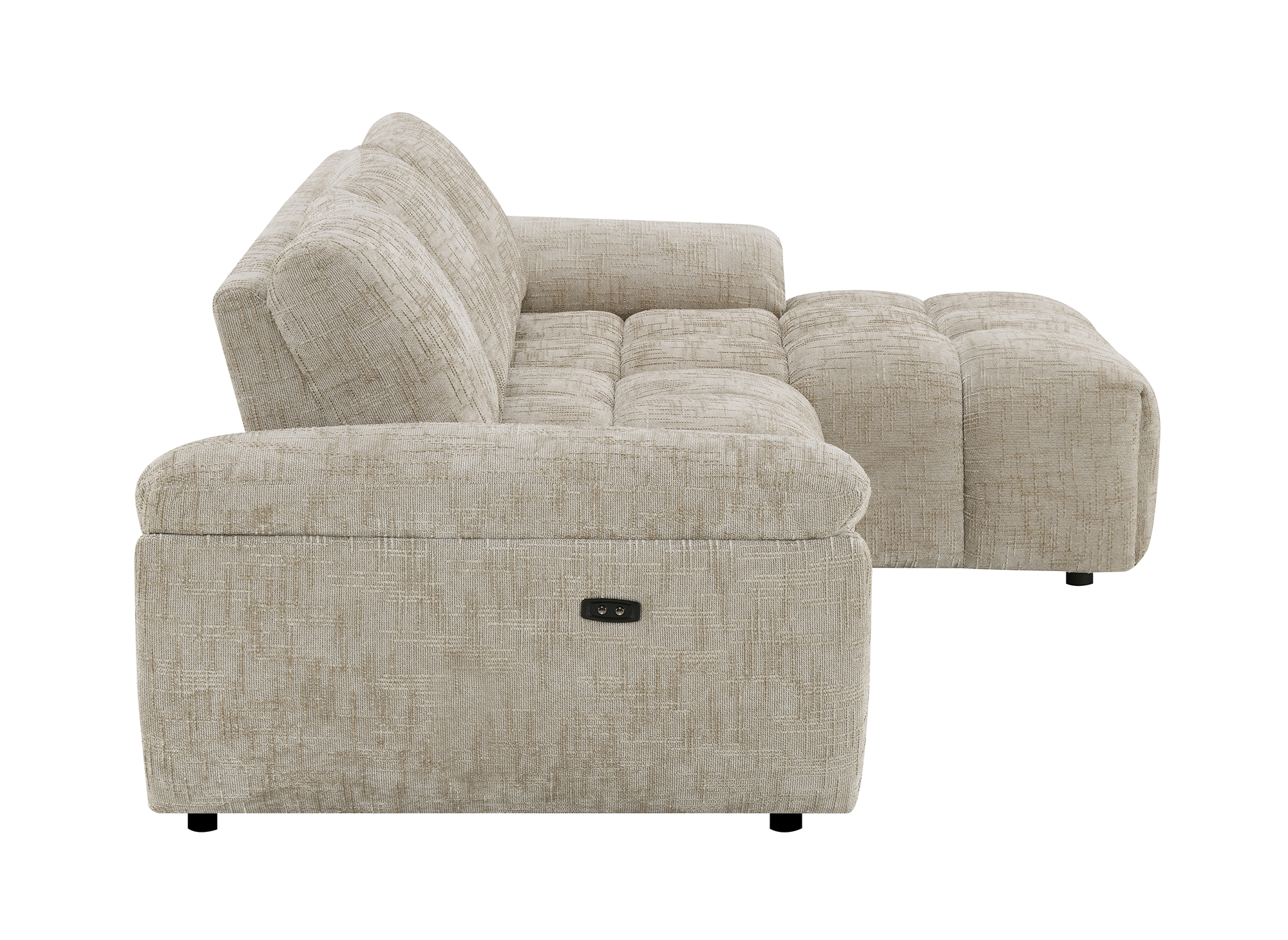 Elektrisches Relax-Ecksofa aus taupefarbenem meliertem Samt ALPES - Rechtwinklig