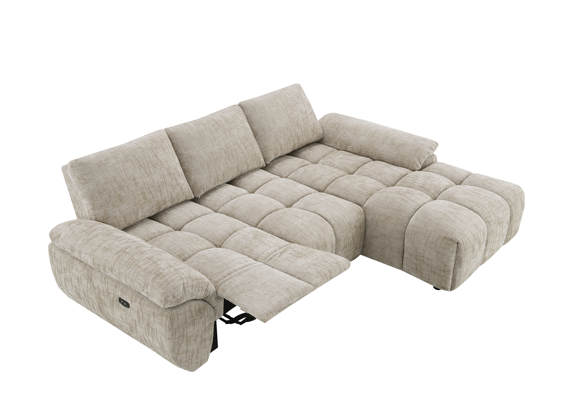 Elektrisches Relax-Ecksofa aus taupefarbenem meliertem Samt ALPES - Rechtwinklig