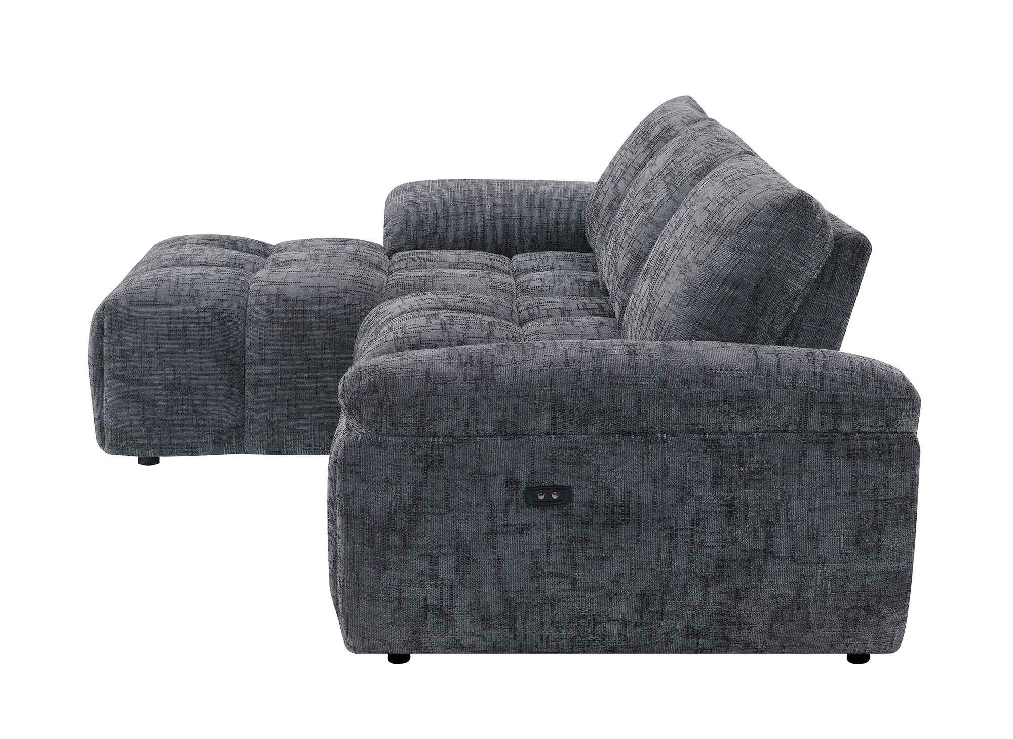 ALPES Ecksofa mit elektrischer Liegefunktion aus grau meliertem Samt – Linke Ecke