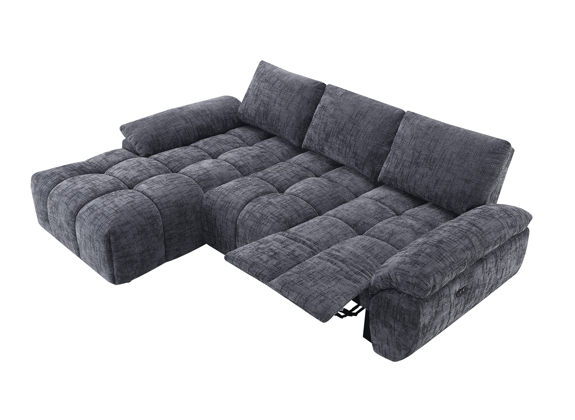 ALPES Ecksofa mit elektrischer Liegefunktion aus grau meliertem Samt – Linke Ecke