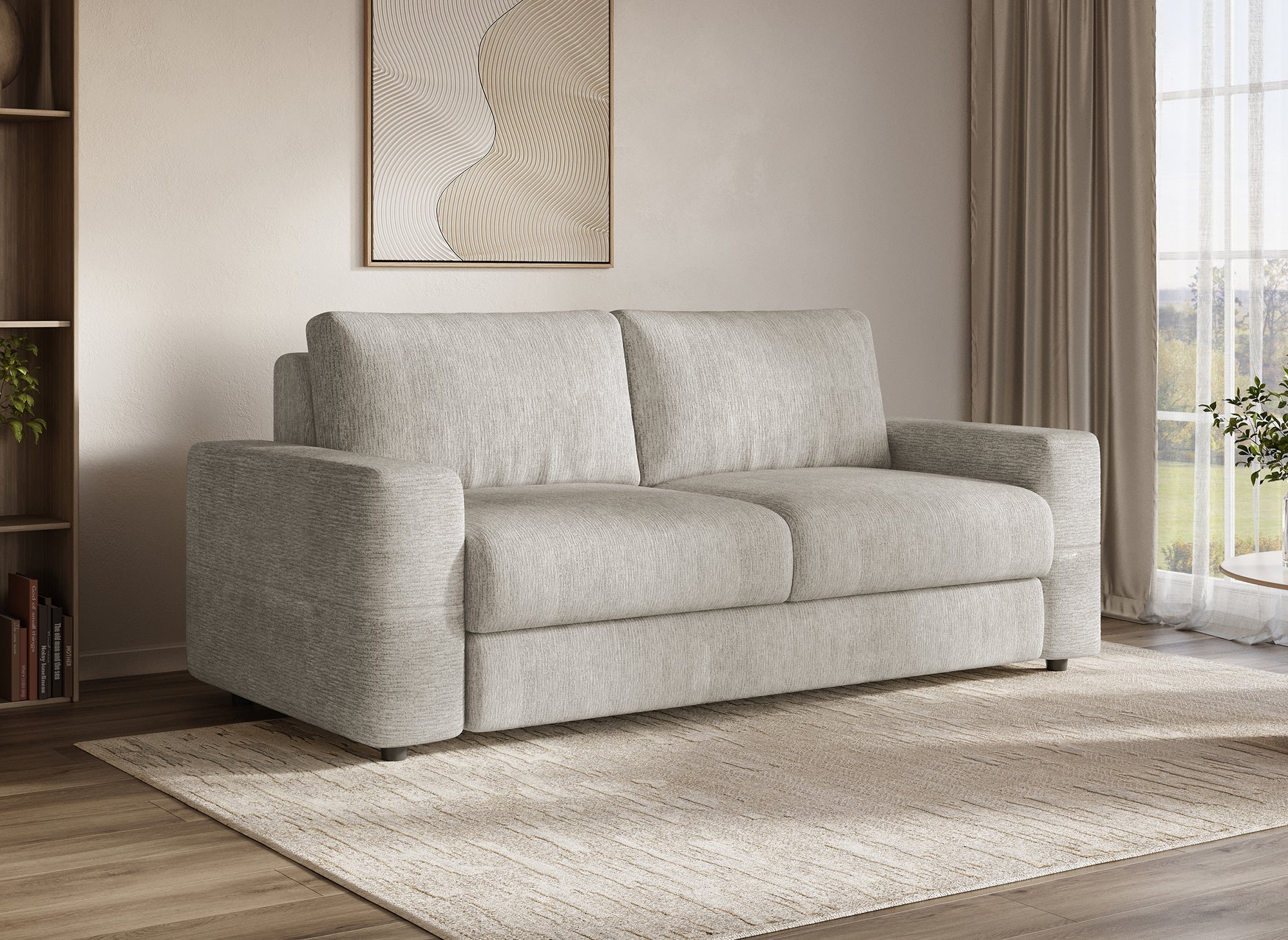 AMAURY 3-Sitzer Express-Schlafsofa in beigefarbenem, meliertem Samt