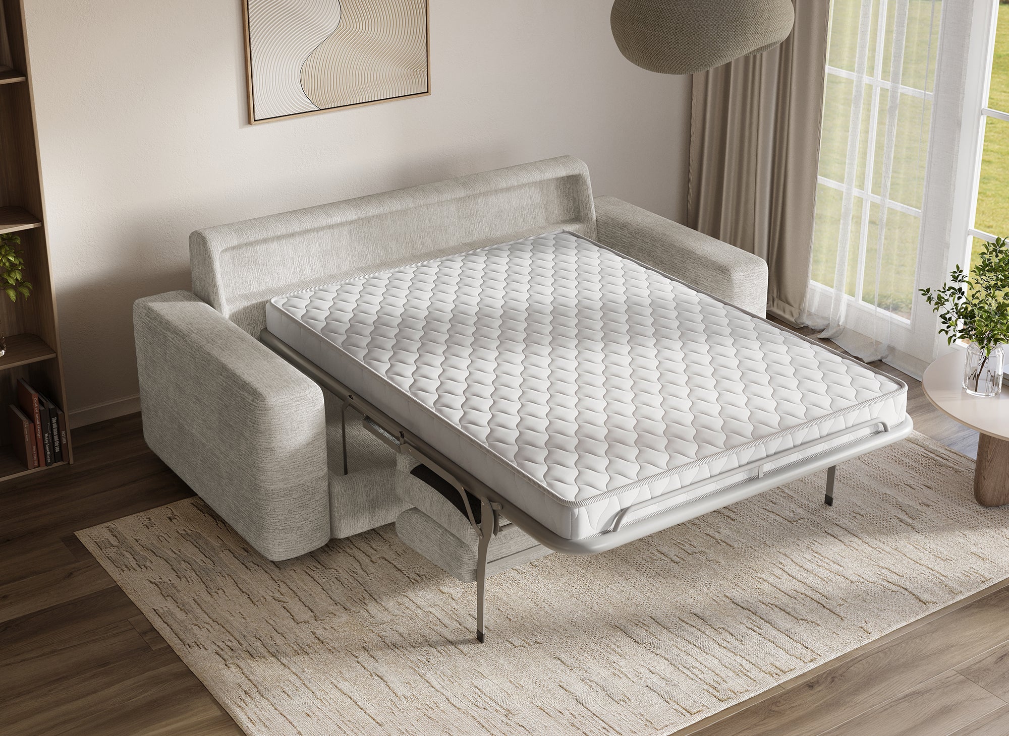 AMAURY 3-Sitzer Express-Schlafsofa in beigefarbenem, meliertem Samt