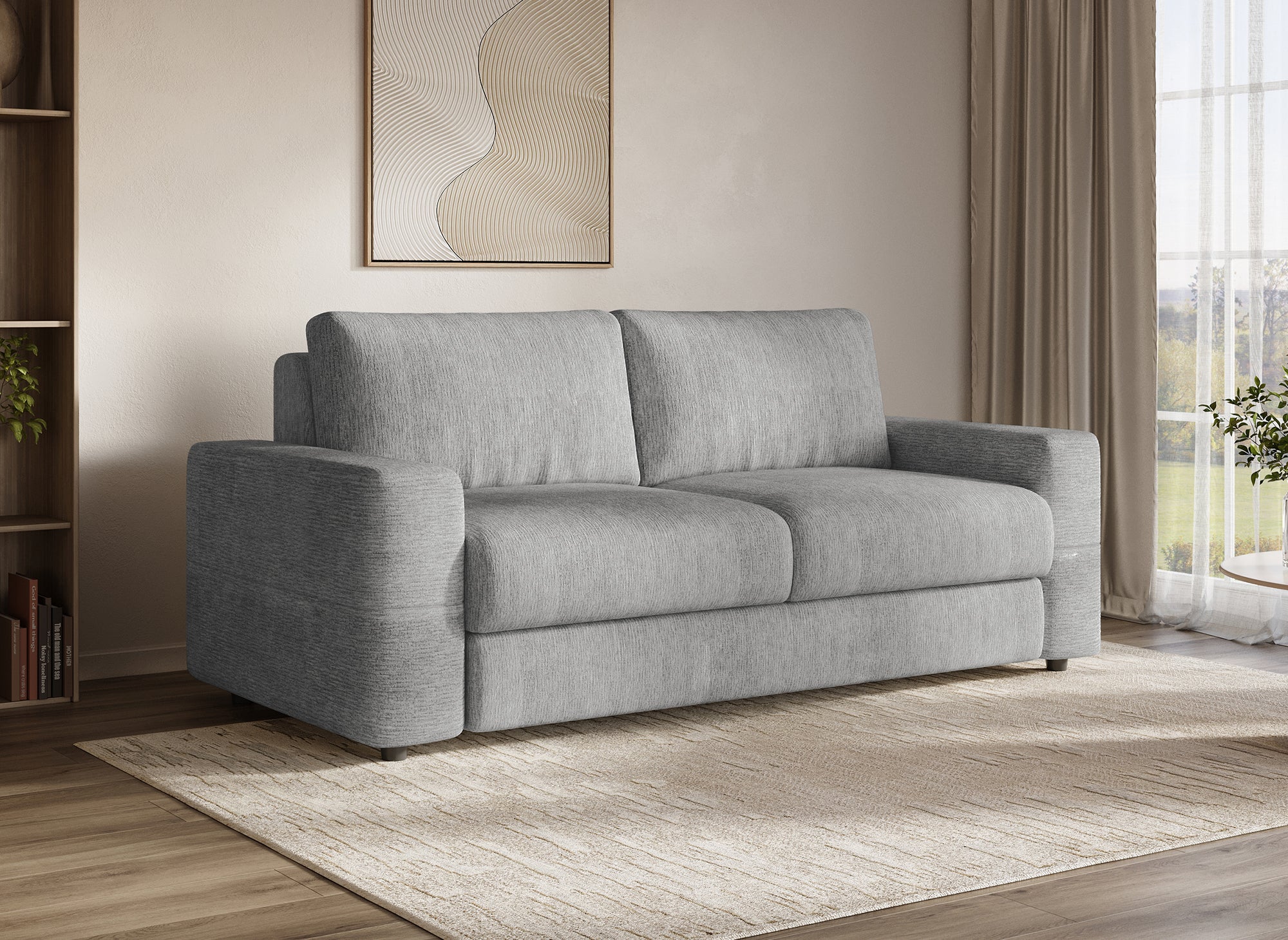 AMAURY 3-Sitzer Express-Schlafsofa in hellgrau meliertem Samt